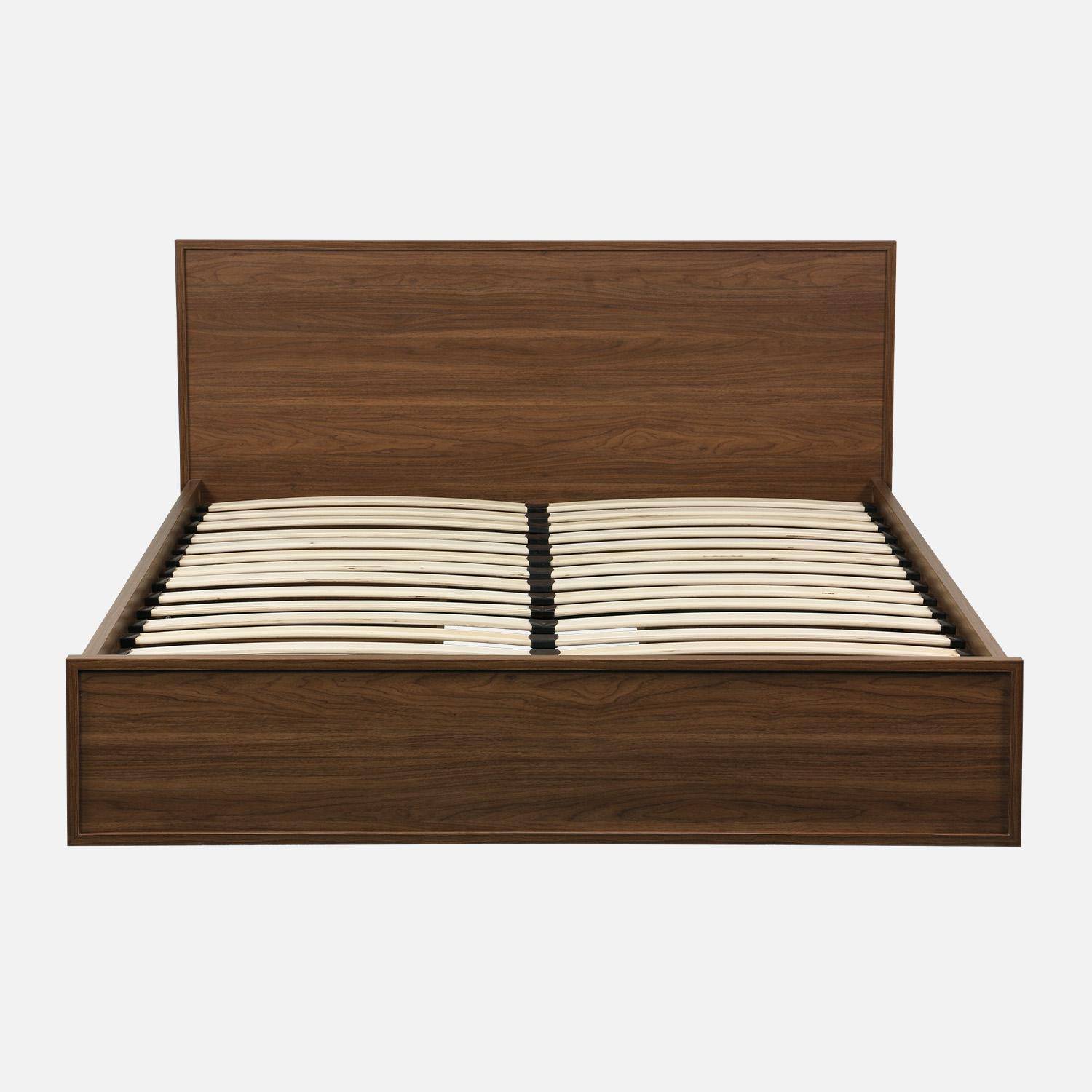 Lit avec sommier à lattes et tête de lit 140 x 190cm + 4 tiroirs décor bois noyer - Kuba Photo3