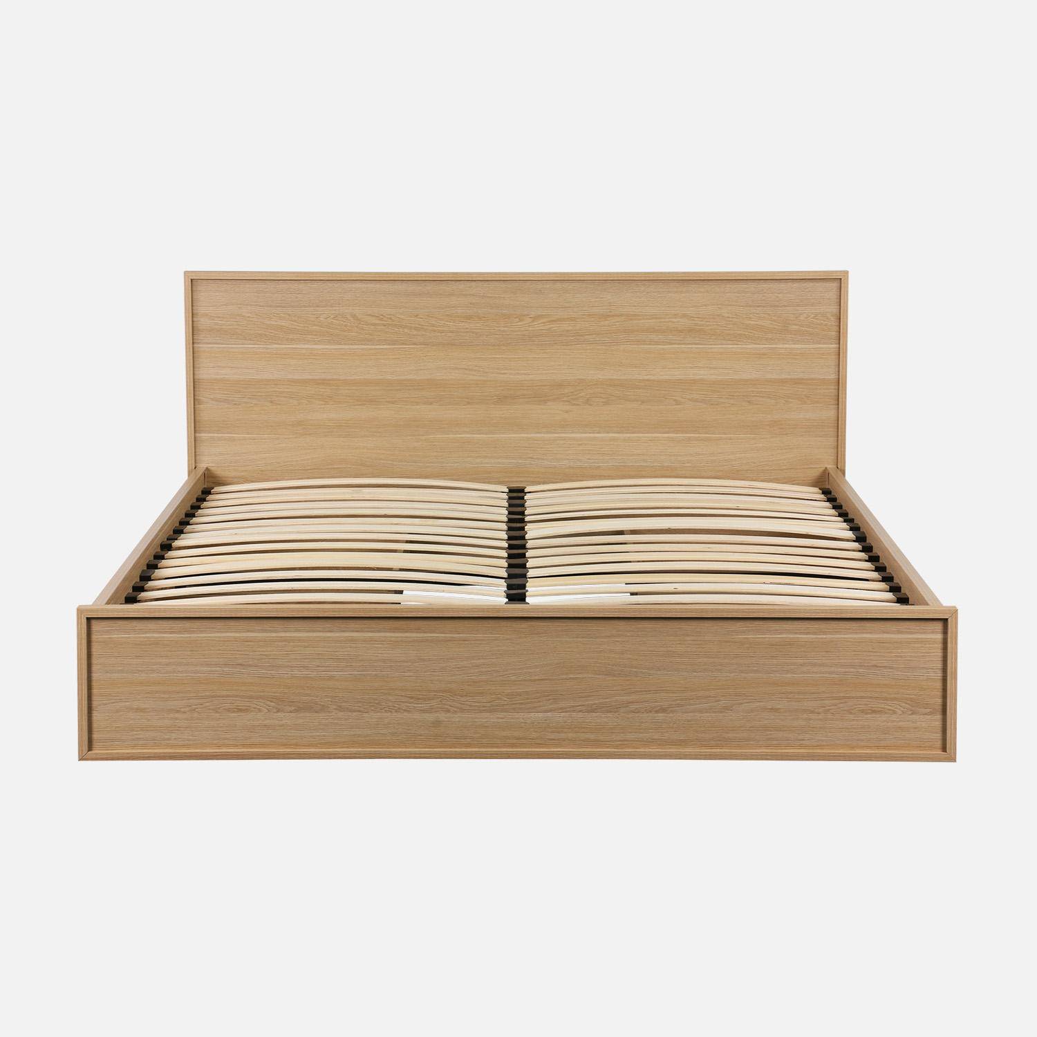 Lit avec sommier à lattes et tête de lit 160 x 200cm + 4 tiroirs décor bois naturel - Kuba,sweeek,Photo3