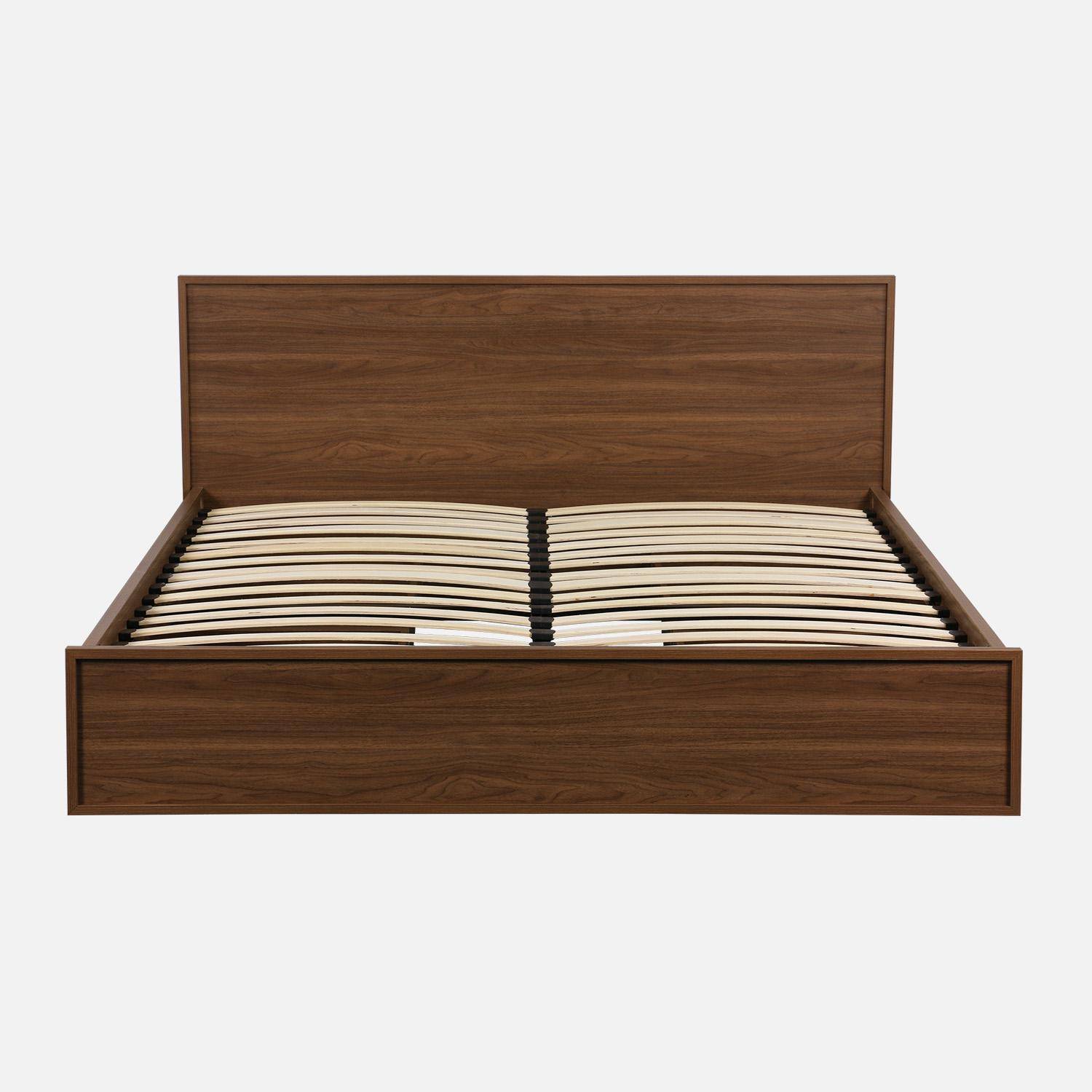 Lit avec sommier à lattes et tête de lit 160 x 200cm + 4 tiroirs noyer - Kuba Photo3