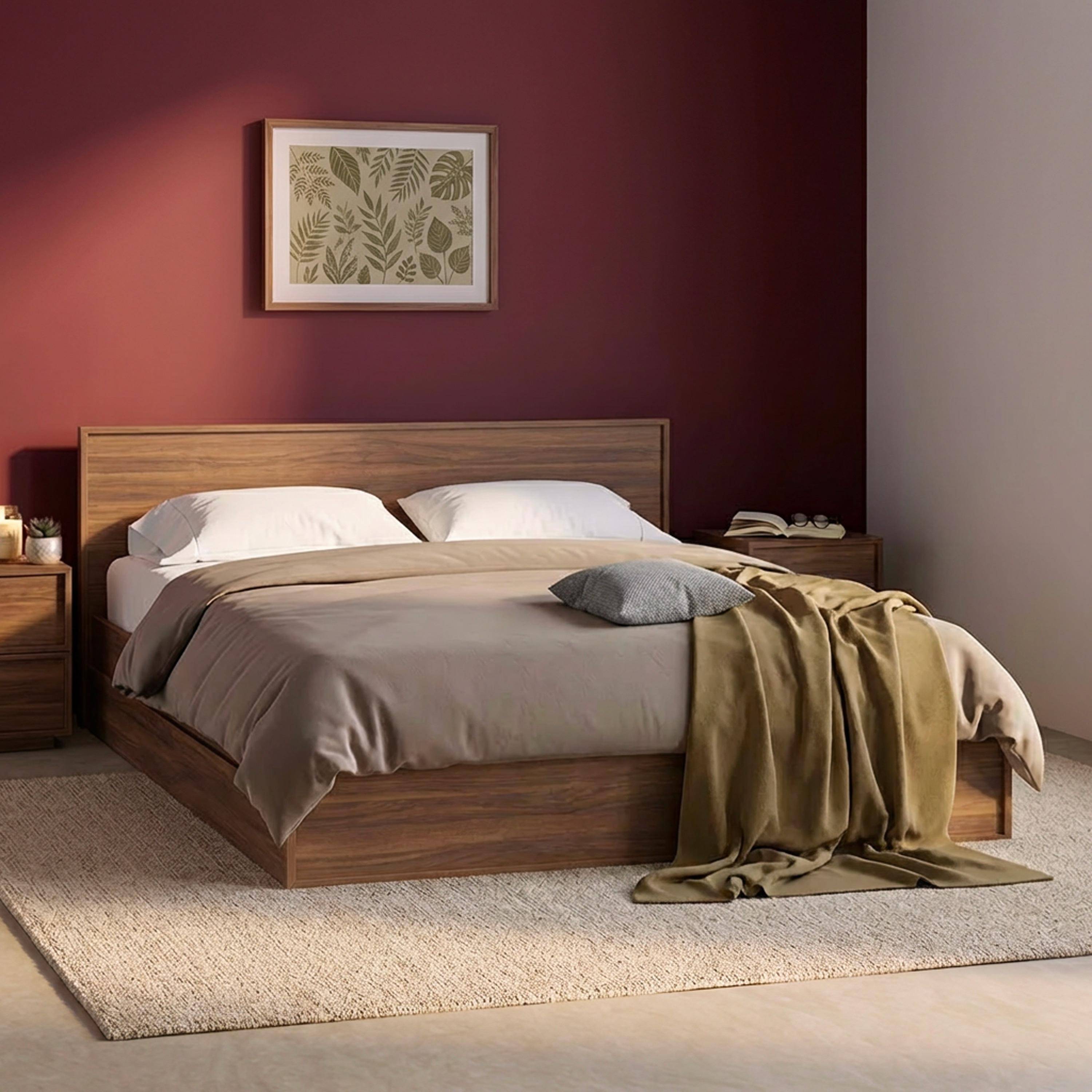 Lit avec sommier à lattes et tête de lit 160 x 200cm + 4 tiroirs noyer - Kuba,sweeek,Photo1