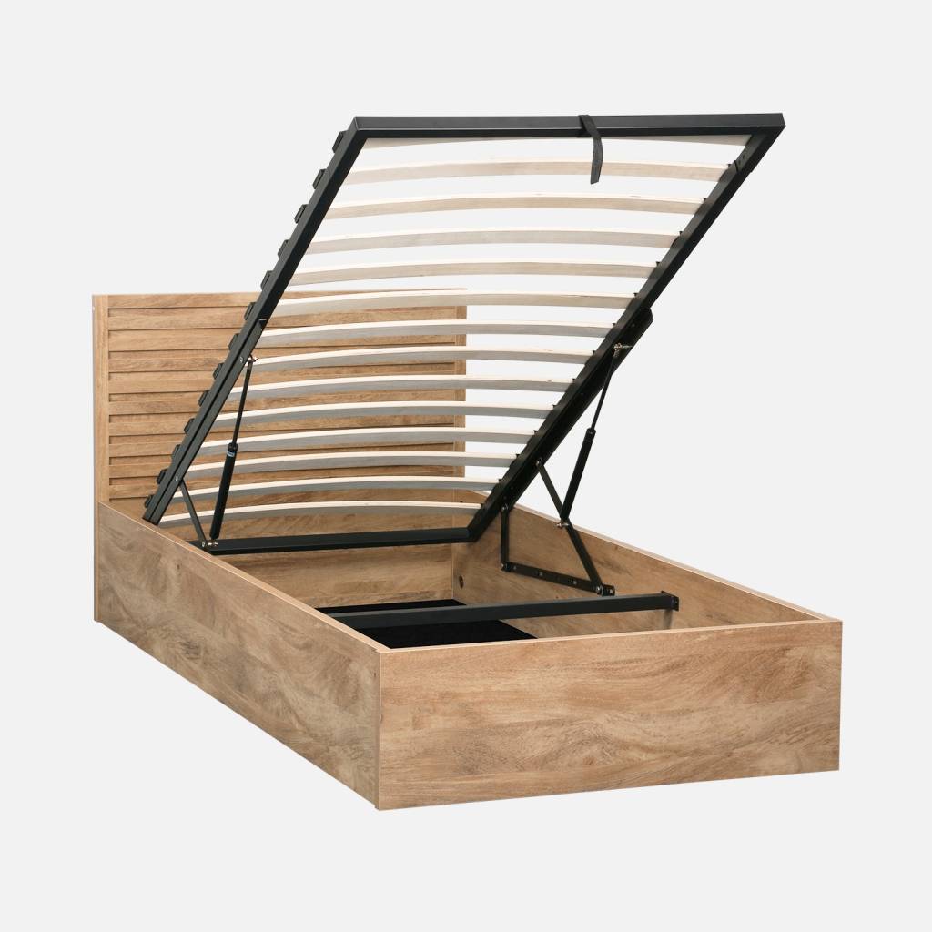 Lit coffre tête de lit 90x190cm décor bois naturel