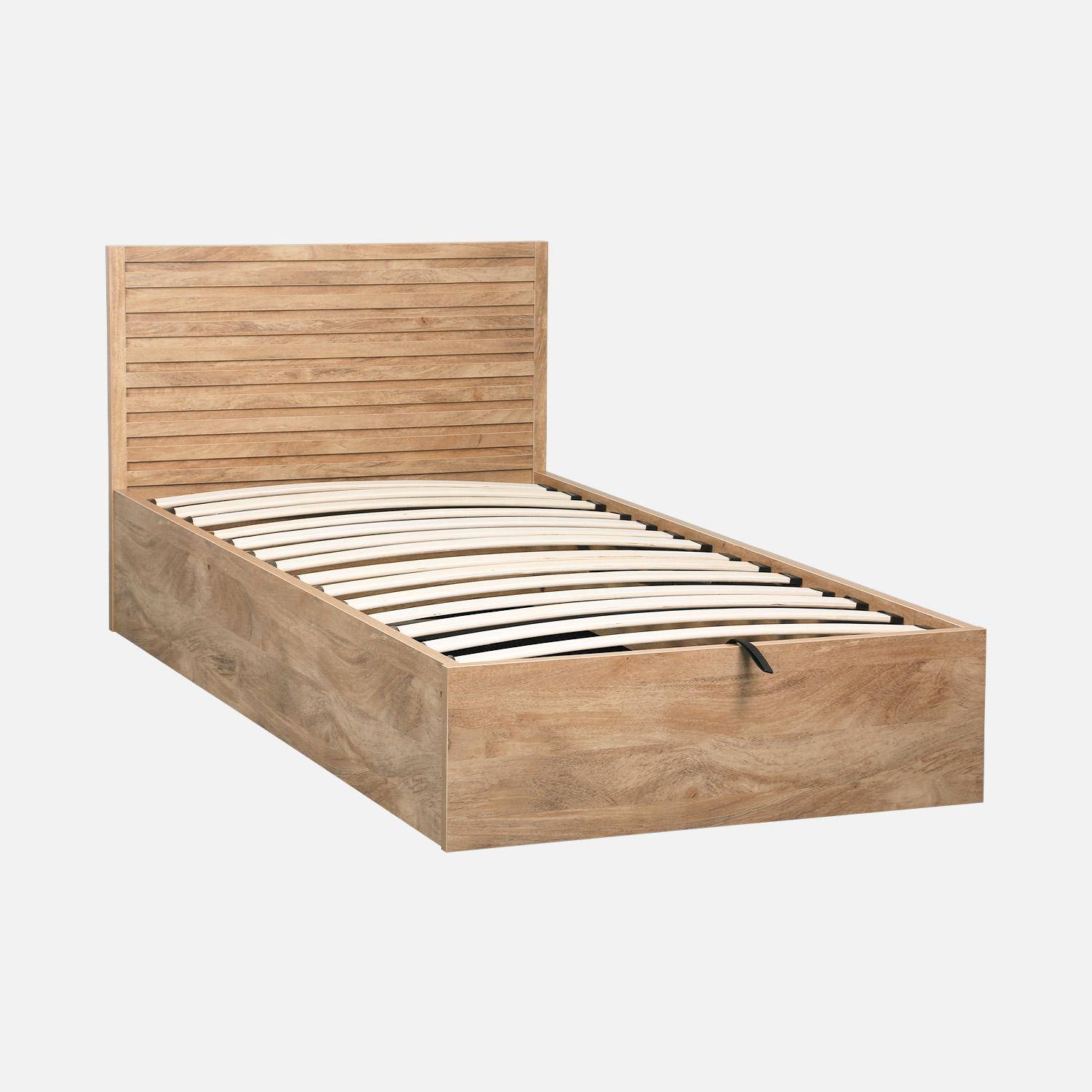 Lit coffre sommier à lattes et tête de lit 90x190cm décor bois naturel - Madere,sweeek,Photo2