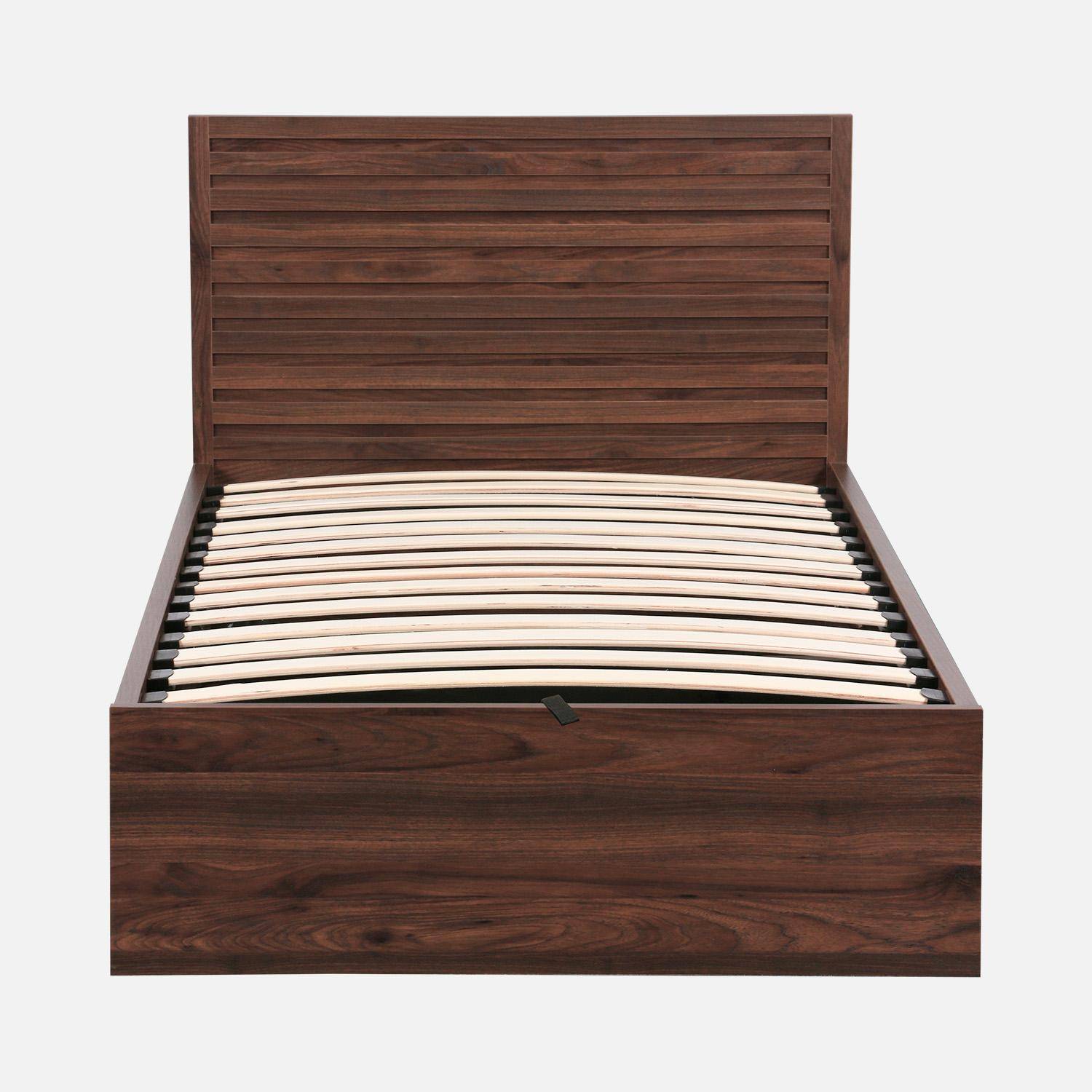 1-persoons opbergbed met lattenbodem en hoofdbord 90x190cm houtdecor walnoot - Madere Photo3