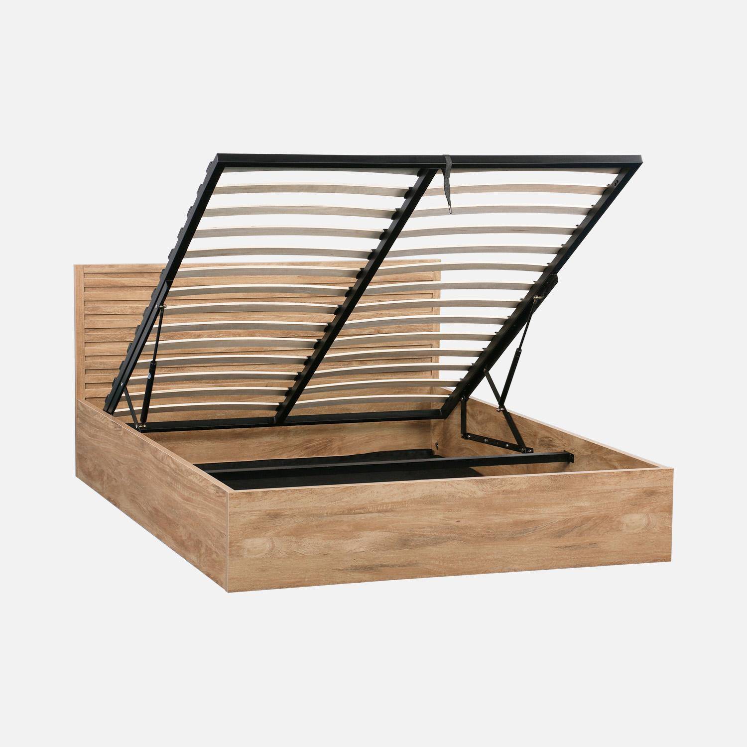 Cama com estrado de ripas e cabeceira 140x190cm, acabamento em madeira Natural - 195x145x80 cm,sweeek,Photo2