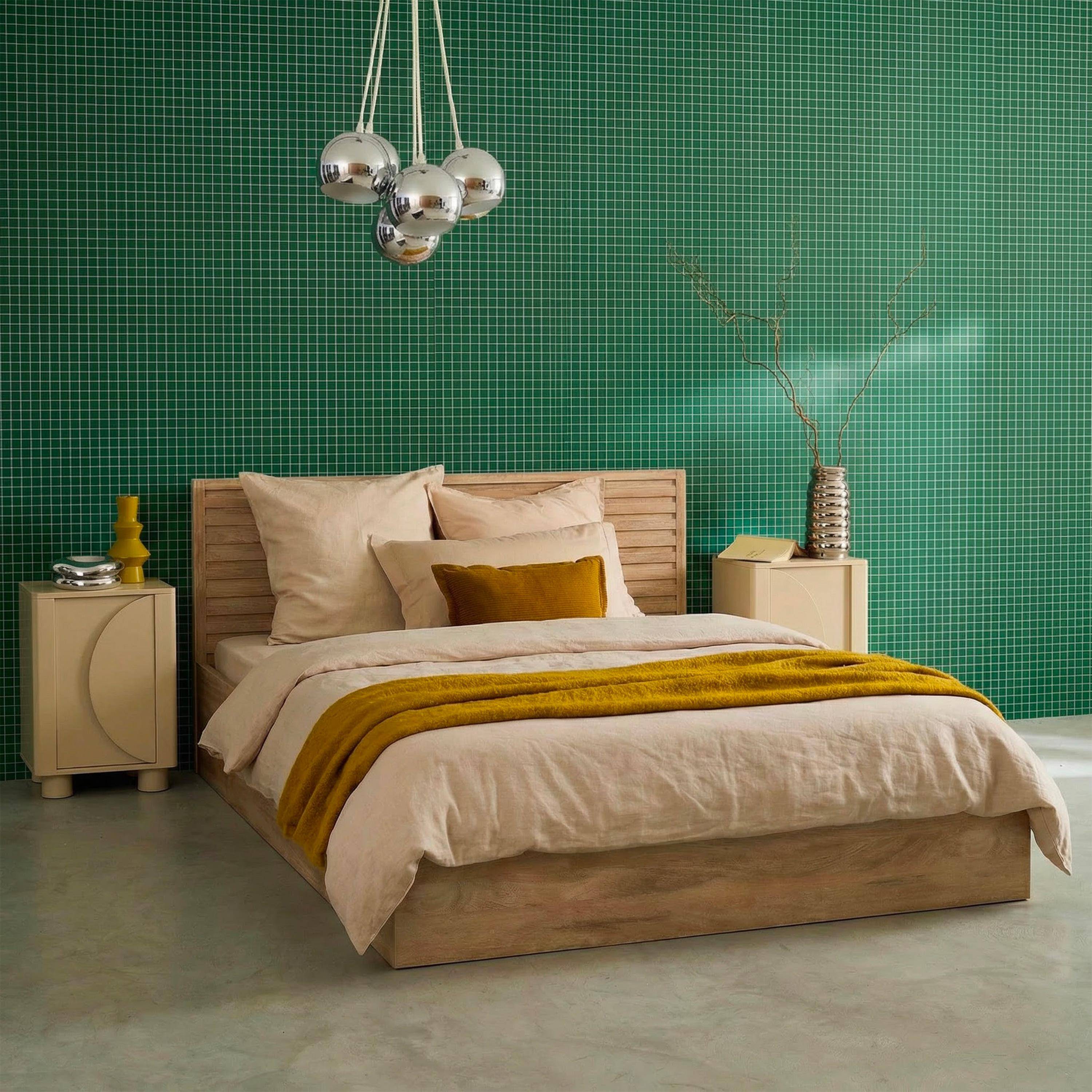 Cama com estrado de ripas e cabeceira 140x190cm, acabamento em madeira Natural - 195x145x80 cm,sweeek,Photo1