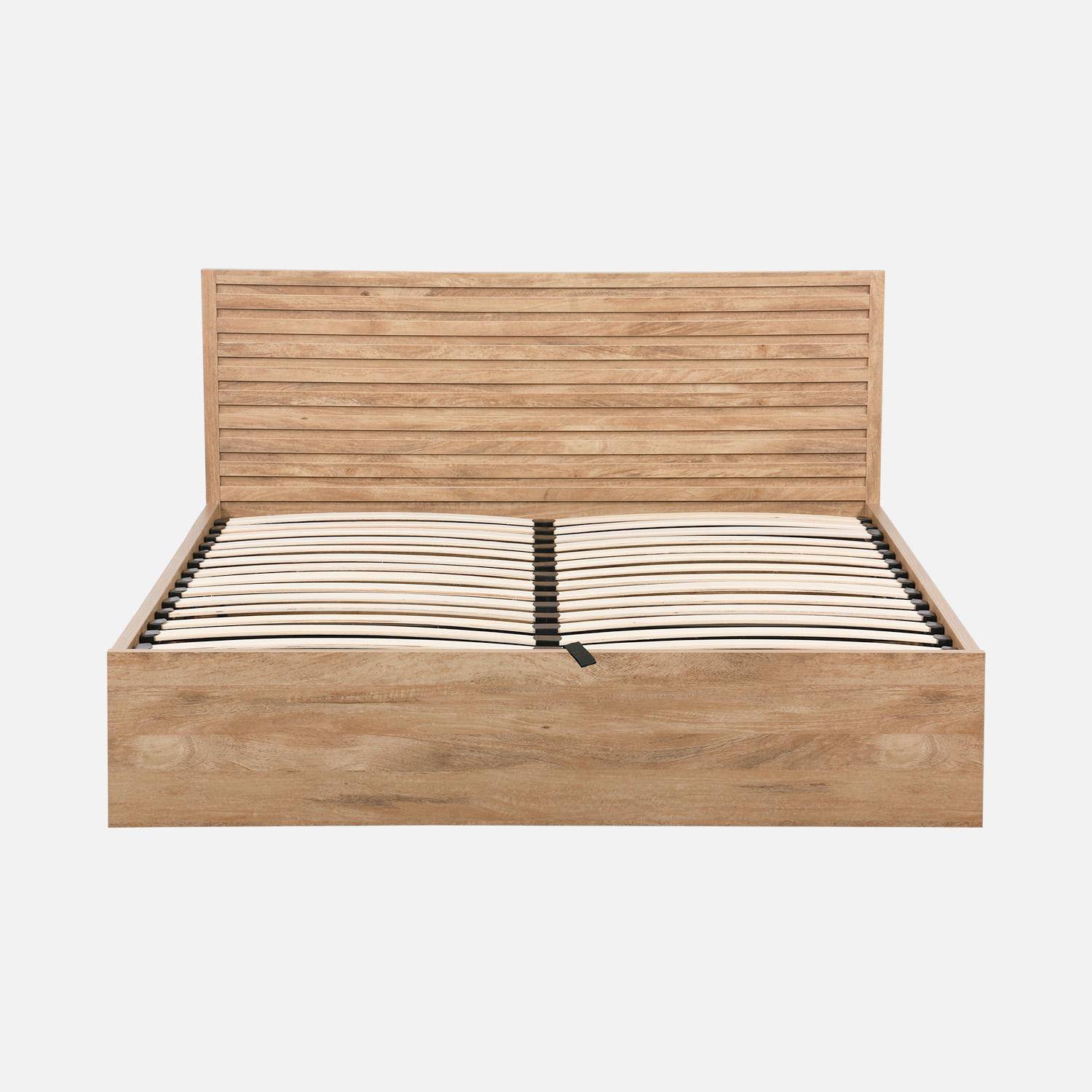 Lit coffre sommier à lattes et tête de lit 140x190cm décor bois naturel - Madere,sweeek,Photo3