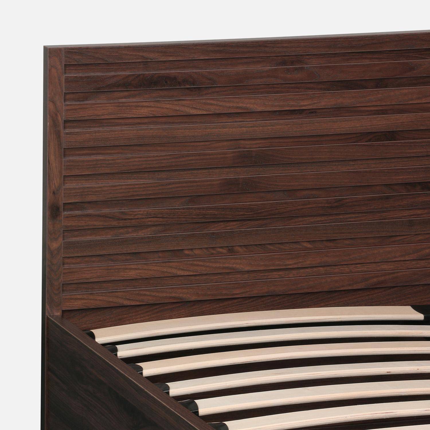 Lit coffre sommier à lattes et tête de lit 140x190cm décor bois noyer - Madere,sweeek,Photo4