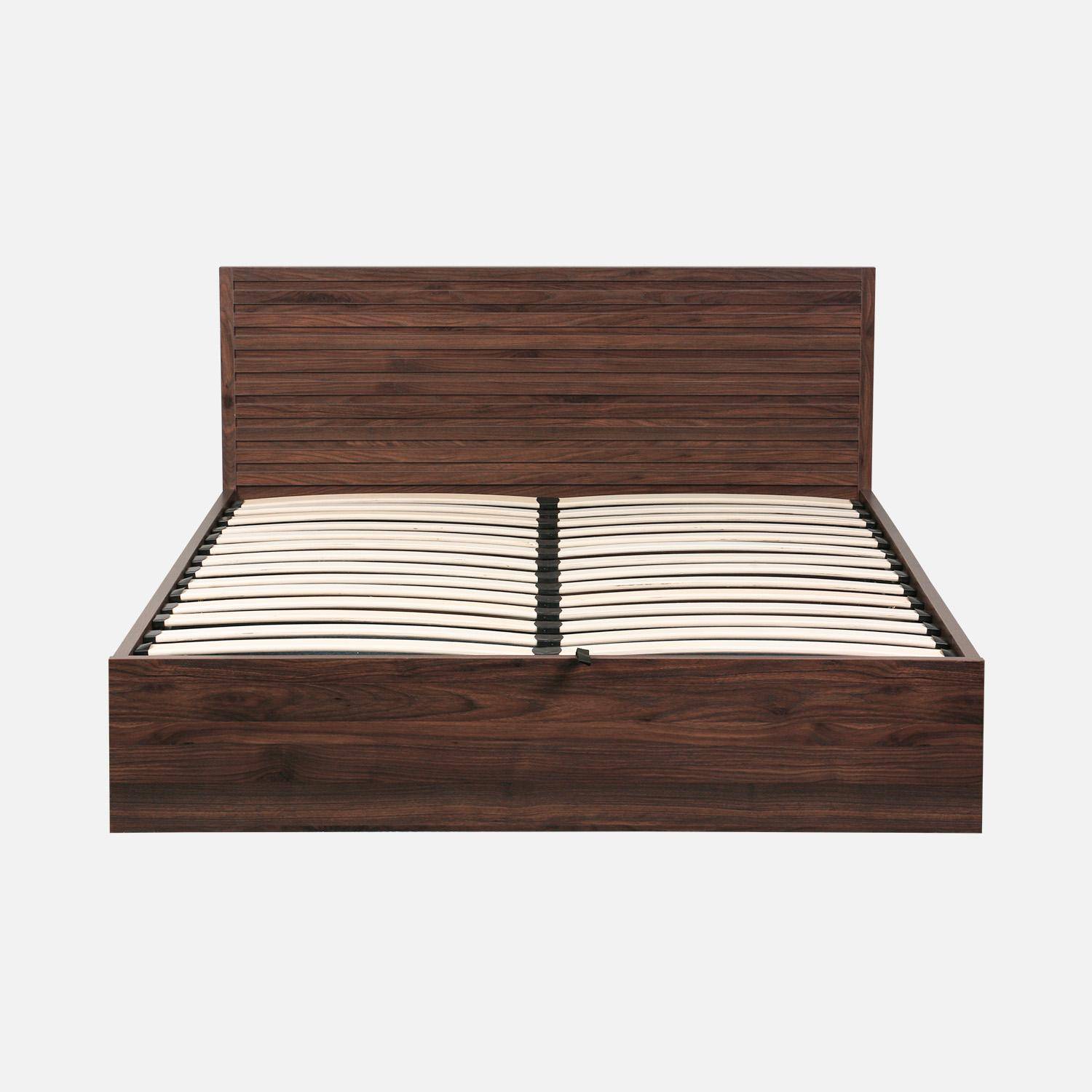 Lit coffre sommier à lattes et tête de lit 140x190cm décor bois noyer - Madere,sweeek,Photo3