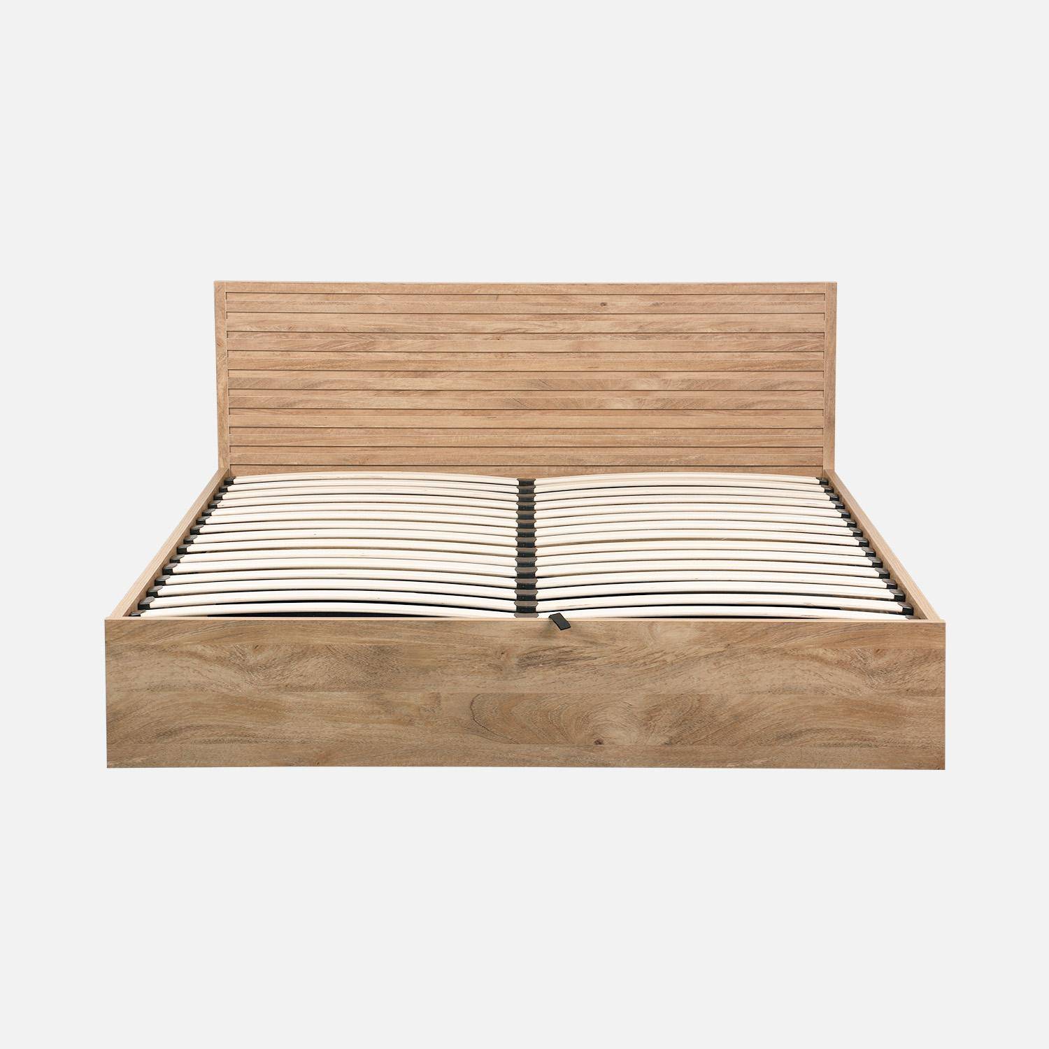 Lit coffre sommier à lattes et tête de lit 160x200cm décor bois naturel - Madere Photo3