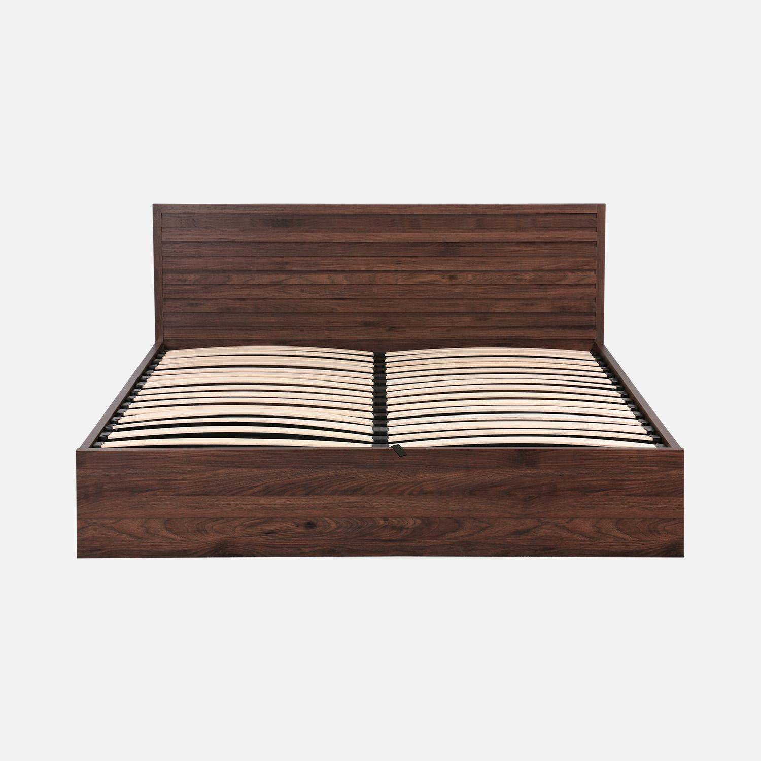 Lit coffre sommier à lattes et tête de lit 160x200cm décor bois noyer - Madere,sweeek,Photo3