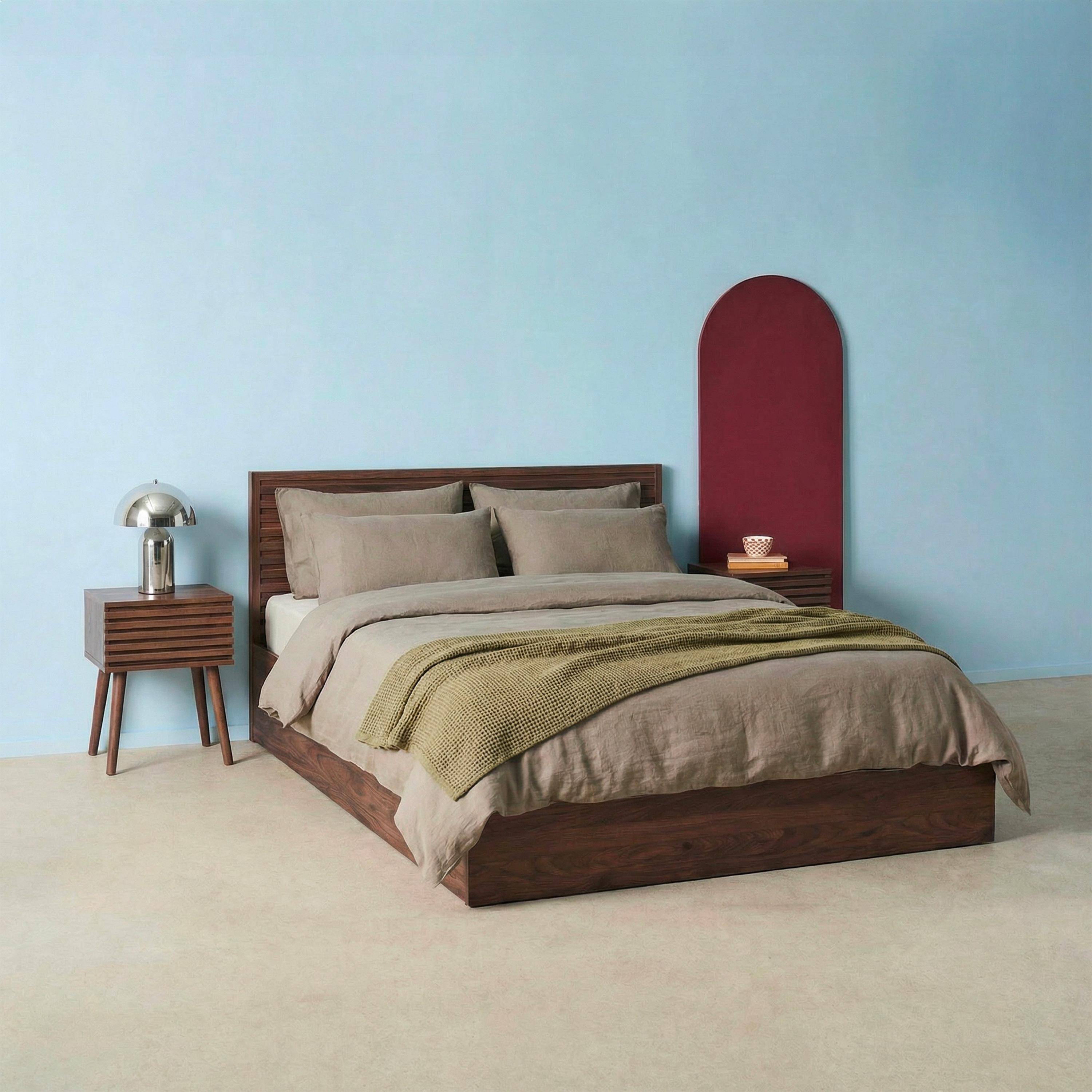 Boxbett mit Lattenrost und Kopfteil 160x200cm Holzdekor nussbaumfarben - Madere Photo1