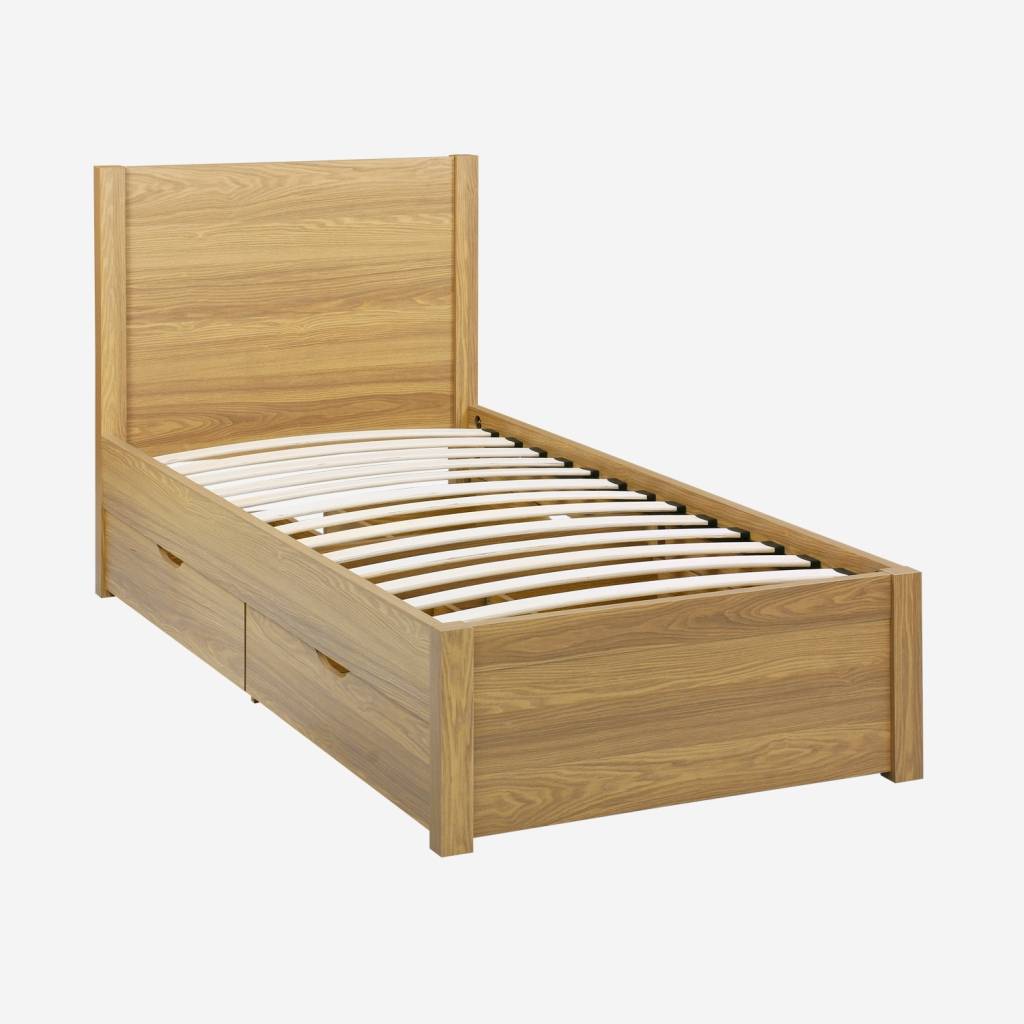 Lit avec sommier à lattes et tête de lit 90 x 190cm + 4 tiroirs naturel