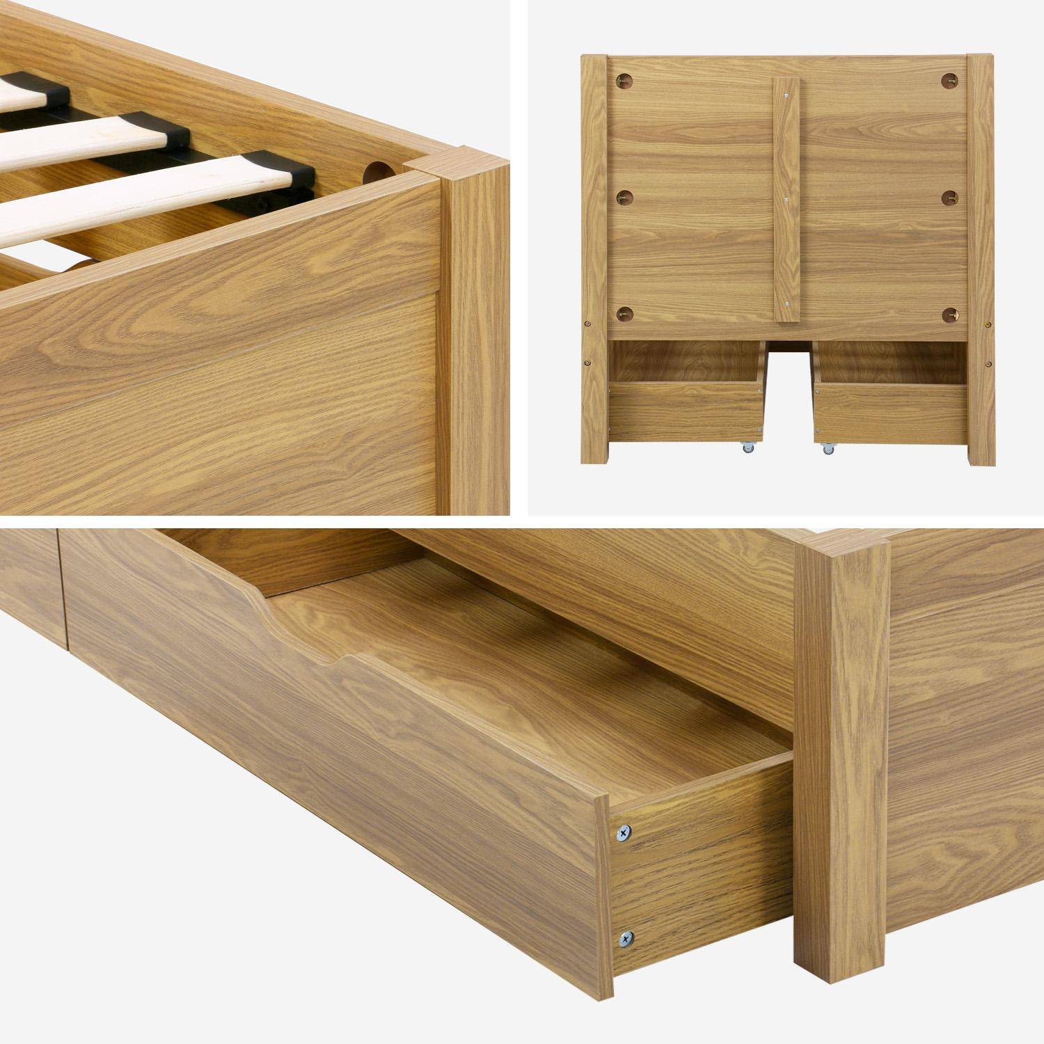 Lit avec sommier à lattes et tête de lit 90 x 190cm + 4 tiroirs décor bois naturel - Nepal Photo5