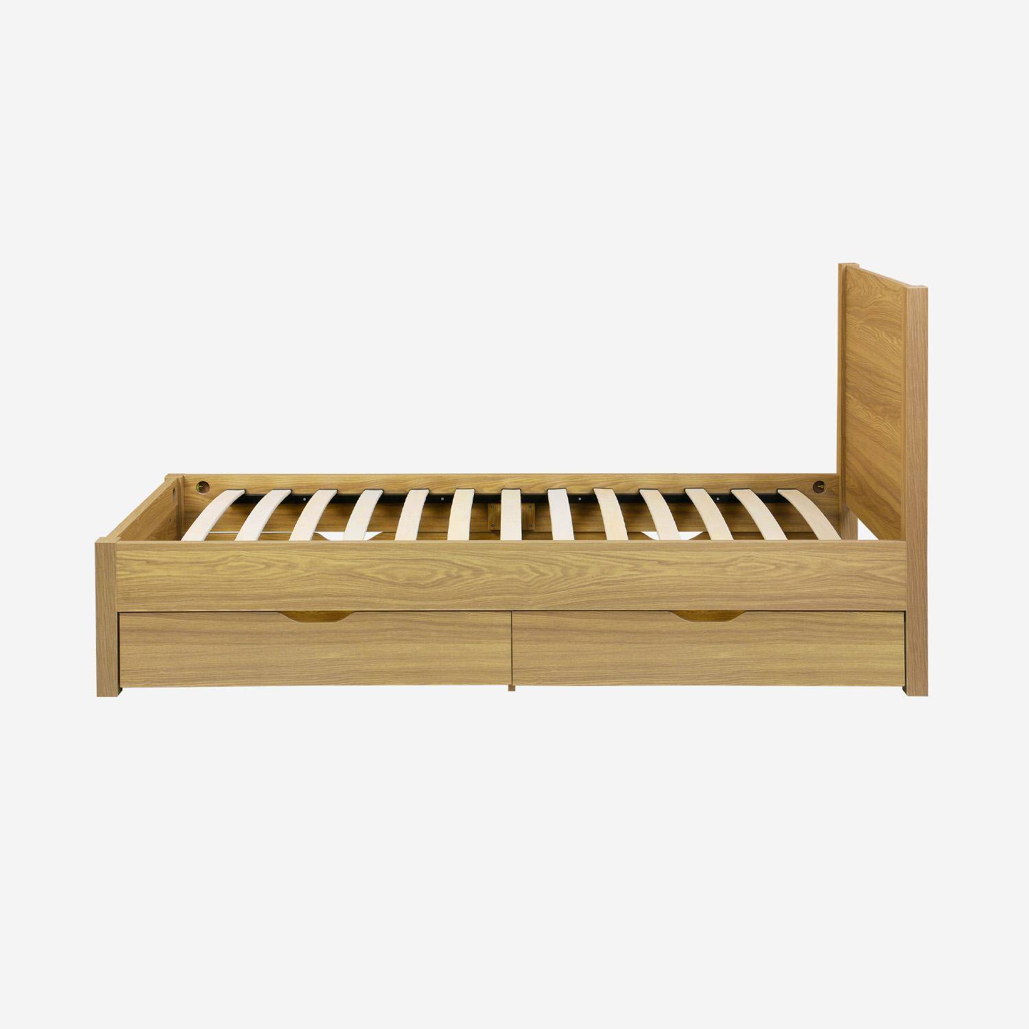 Letto con rete a doghe e testiera 90x190cm + 4 cassetti Marrone naturale - 201x96.2x100 cm,sweeek,Photo5