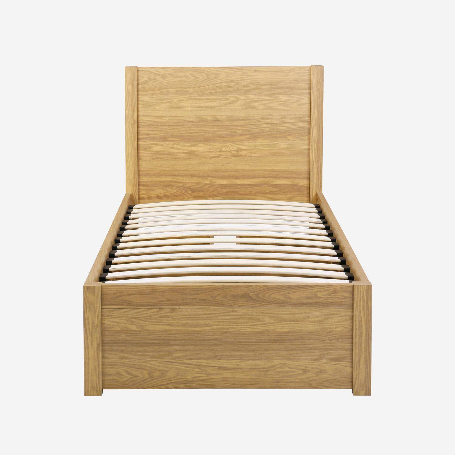 Letto con rete a doghe e testiera 90x190cm + 4 cassetti Marrone naturale - 201x96.2x100 cm,sweeek,Photo4