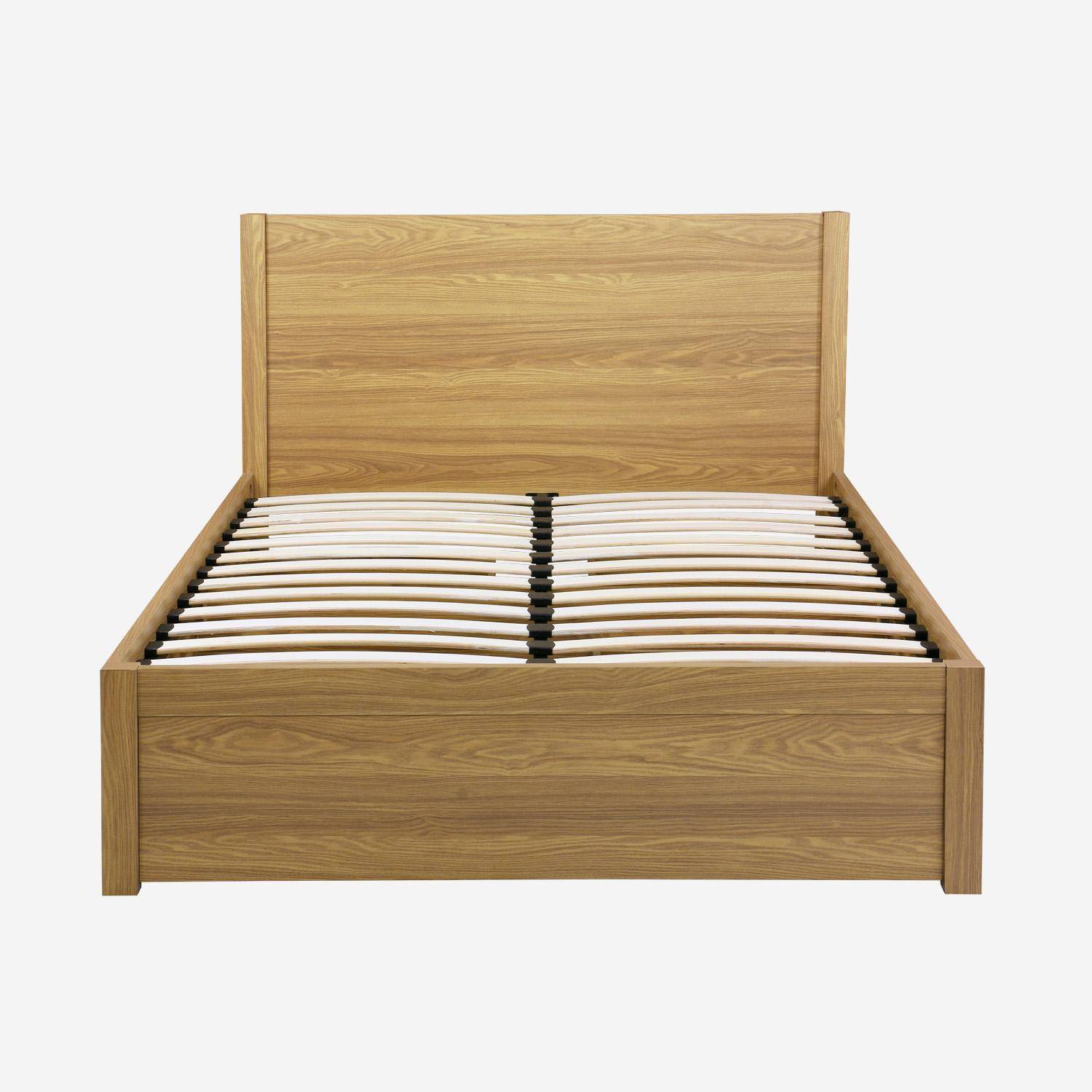 Bed met 4 laden lattenbodem en hoofdbord 140 x 190cm houtdecor naturel- Nepal,sweeek,Photo5