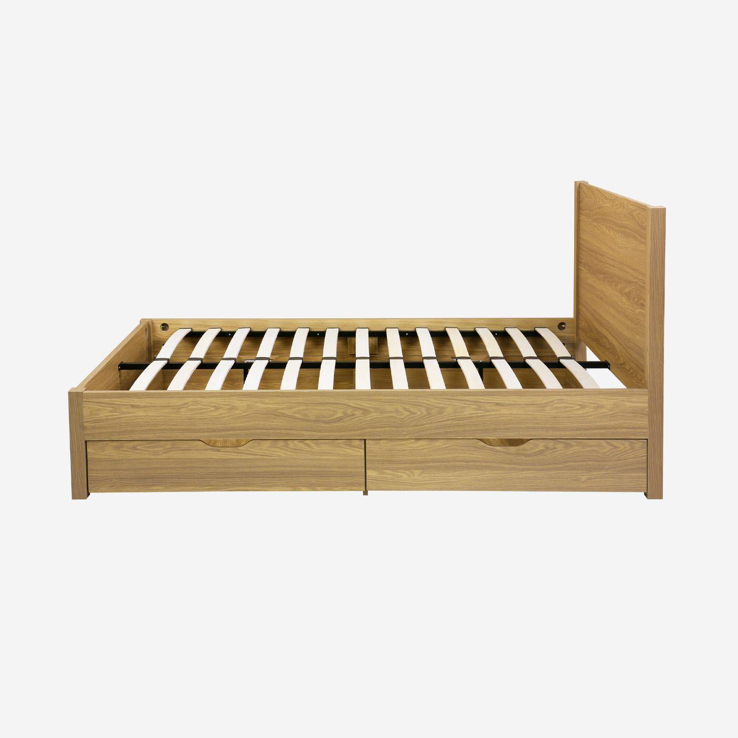 Bed met 4 laden lattenbodem en hoofdbord 140 x 190cm houtdecor naturel- Nepal,sweeek,Photo4