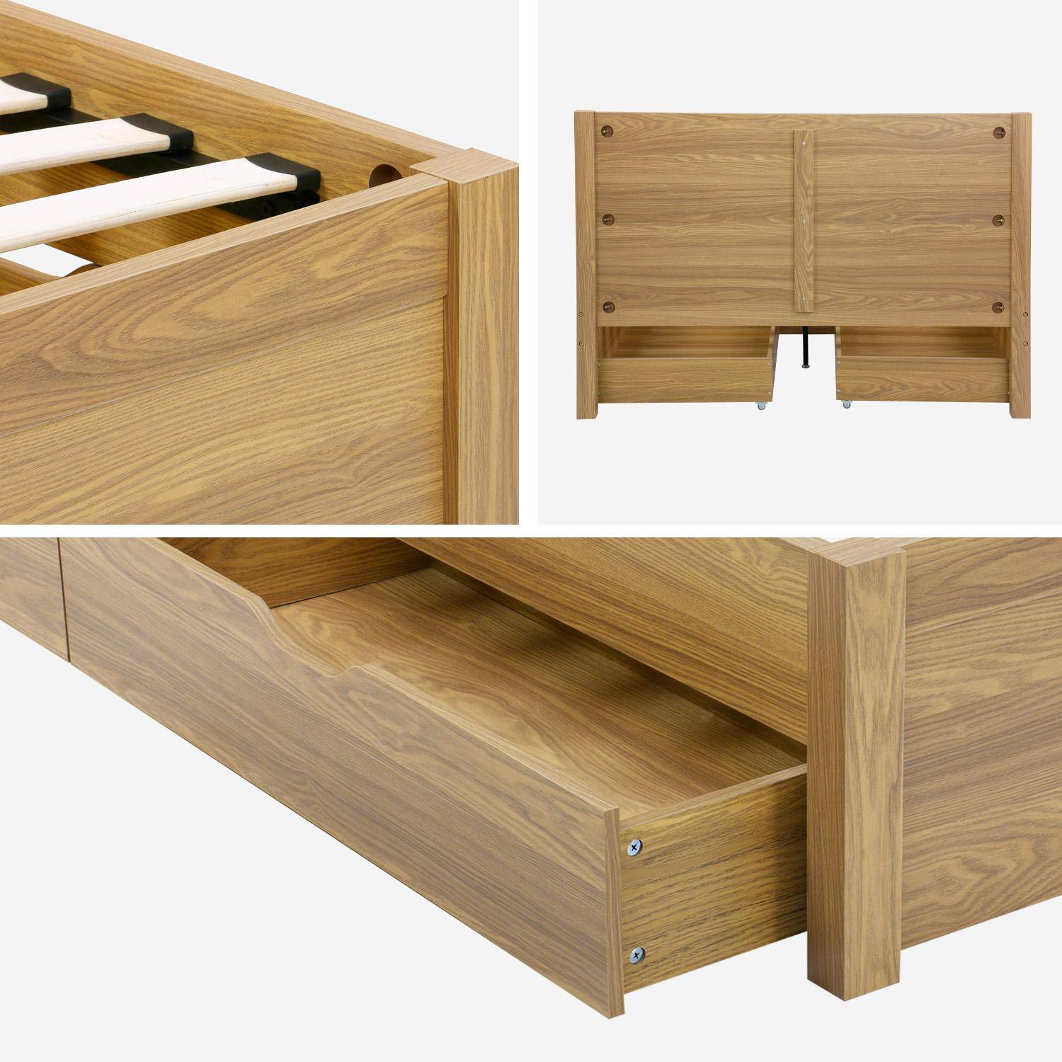Bed met 4 laden lattenbodem en hoofdbord 140 x 190cm houtdecor naturel- Nepal,sweeek,Photo6