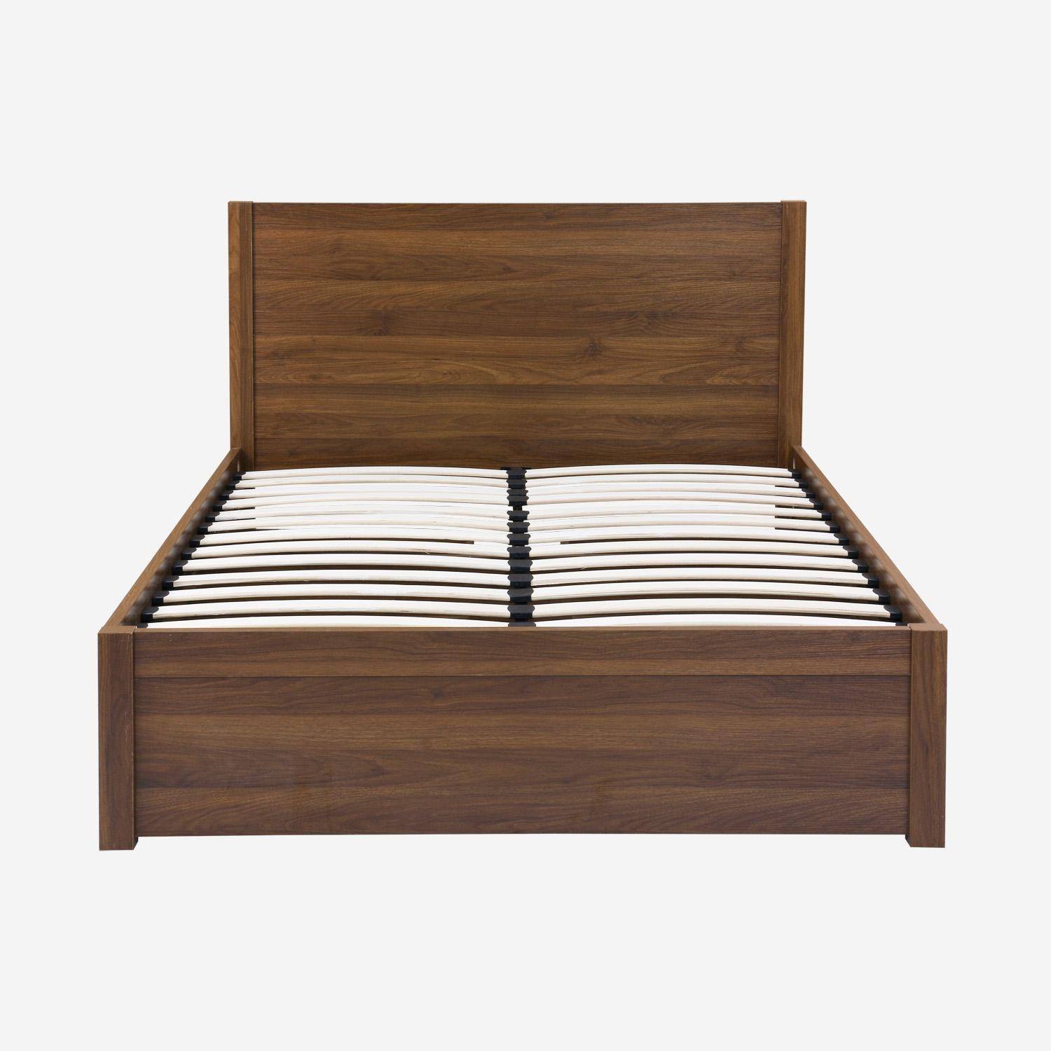 Lit avec sommier à lattes et tête de lit 140 x 190cm + 4 tiroirs décor bois noyer - Nepal Photo3