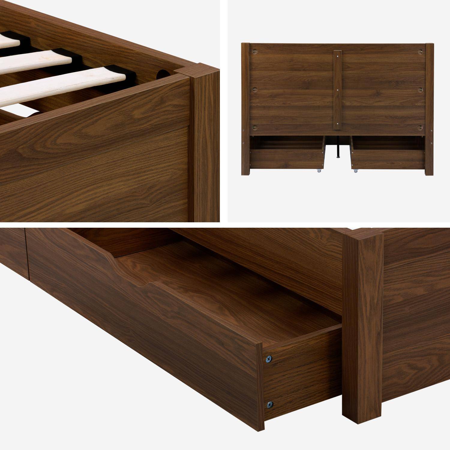 Bed met 4 laden lattenbodem en hoofdbord 140 x 190cm houtdecor walnoot - Nepal,sweeek,Photo6