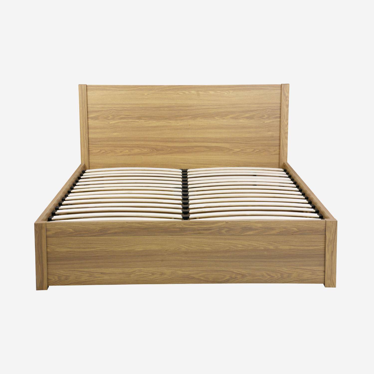 Łóżko z listwowym stelażem i wezgłowiem 160 x 200 cm + 4 szuflady w kolorze naturalnego drewna - Nepal,sweeek,Photo4