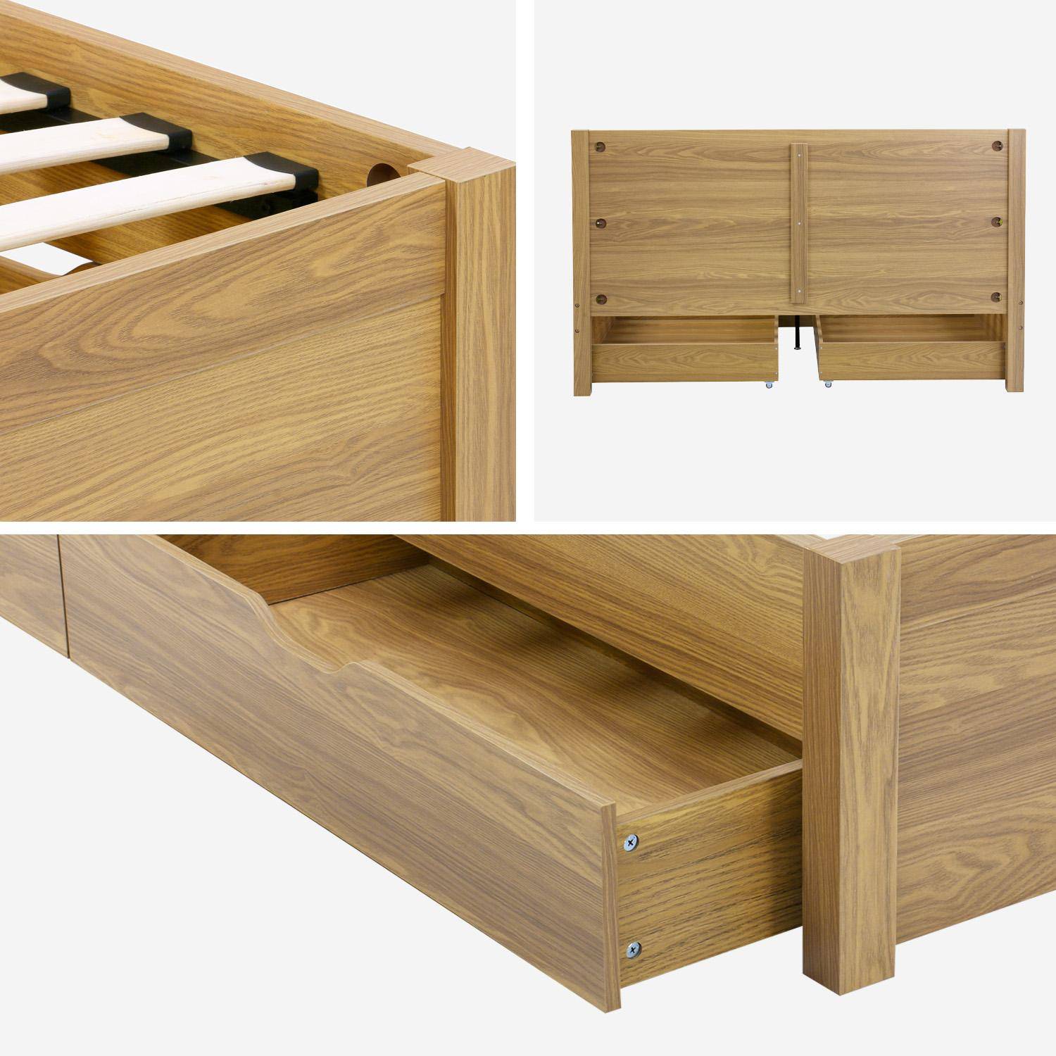 Lit avec sommier à lattes et tête de lit 160 x 200cm + 4 tiroirs décor bois naturel - Nepal Photo5