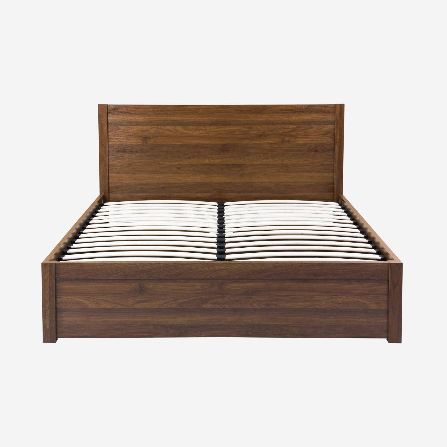 Lit avec sommier à lattes et tête de lit 160 x 200cm + 4 tiroirs décor bois noyer - Nepal,sweeek,Photo3