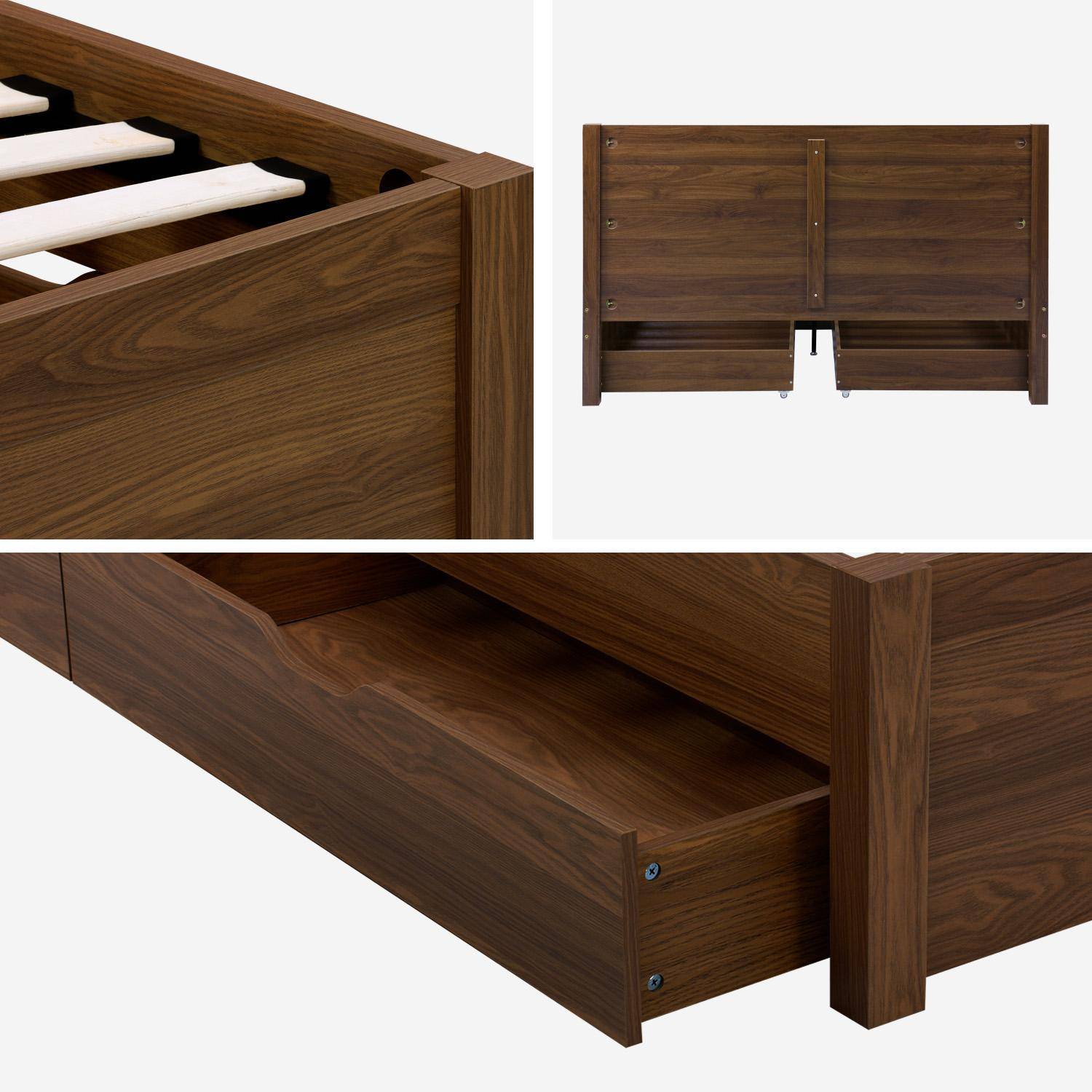 Cama con somier de láminas y cabecero, 160cm + 4 cajones decorativos de madera, Nepal, Nogal, 211x166.2x100 cm,sweeek,Photo6