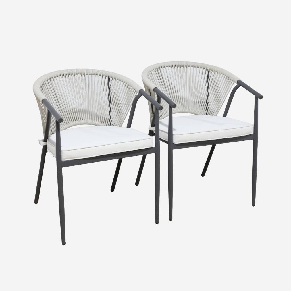 Silla de jardín apilable de acero y cuerdas, set de 2, Beige