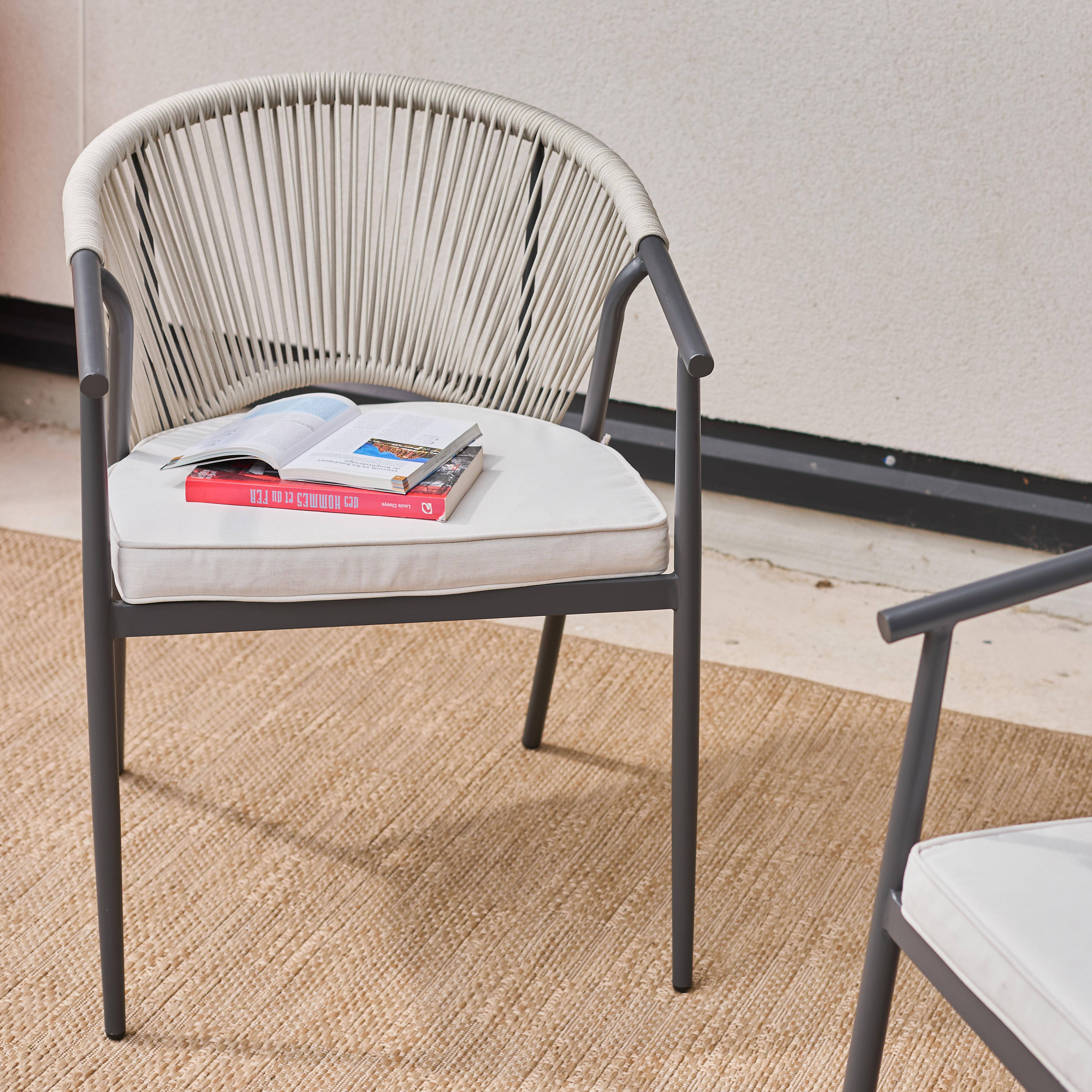 Conjunto de 2 cadeiras de jardim empilhável em aço e corda Bege - 56.5x58x77 cm Photo3