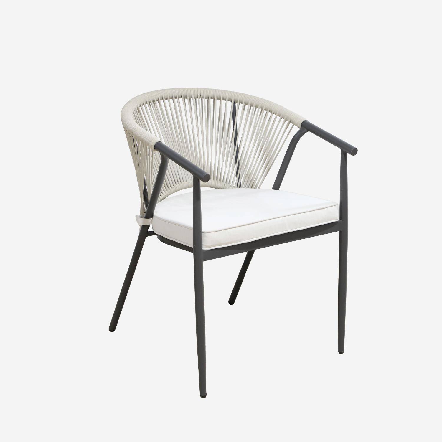 Lot de 2 fauteuils empilables acier et cordes beige - Liora Photo2