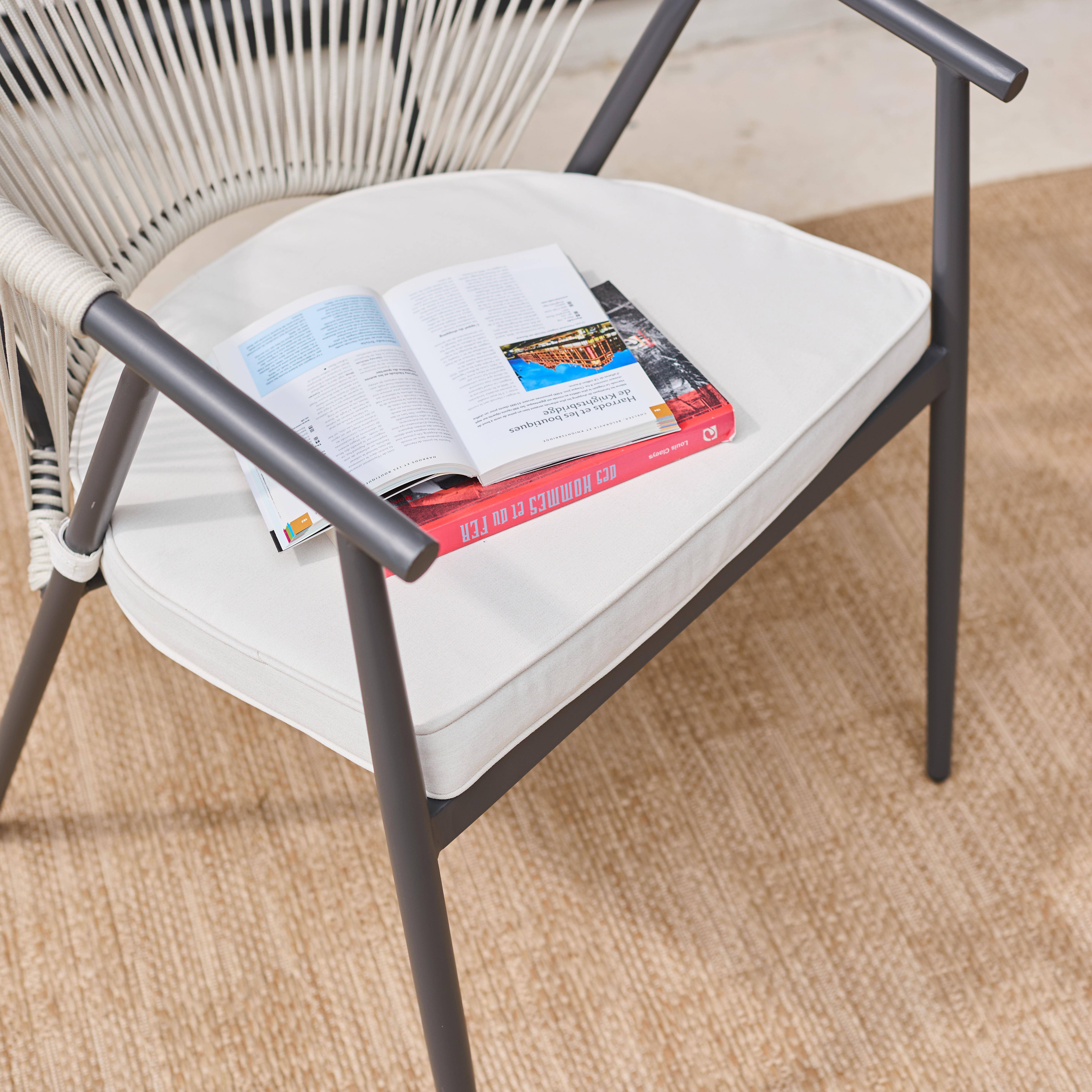 Conjunto de 2 cadeiras de jardim empilhável em aço e corda Bege - 56.5x58x77 cm,sweeek,Photo4