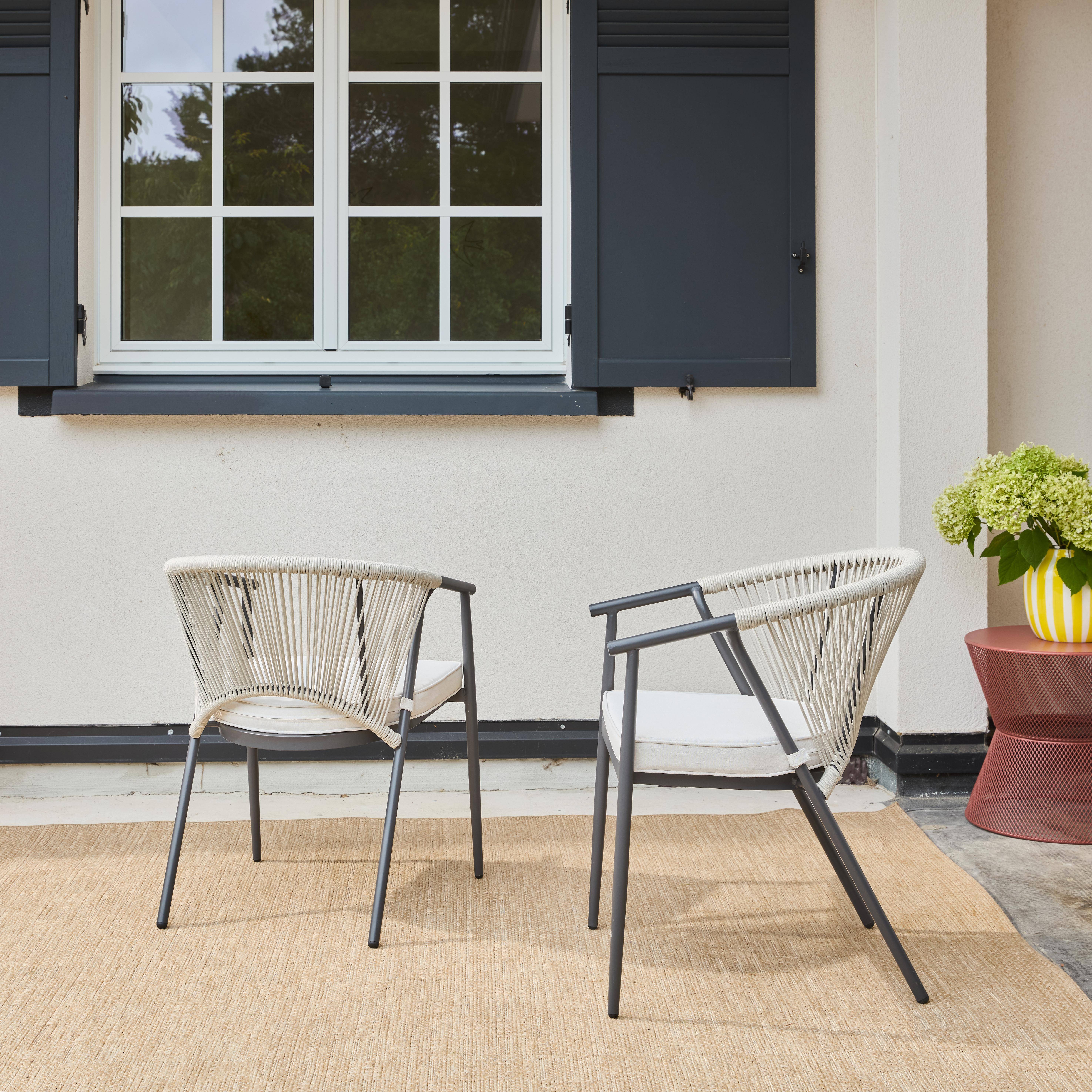 Conjunto de 2 cadeiras de jardim empilhável em aço e corda Bege - 56.5x58x77 cm,sweeek,Photo2