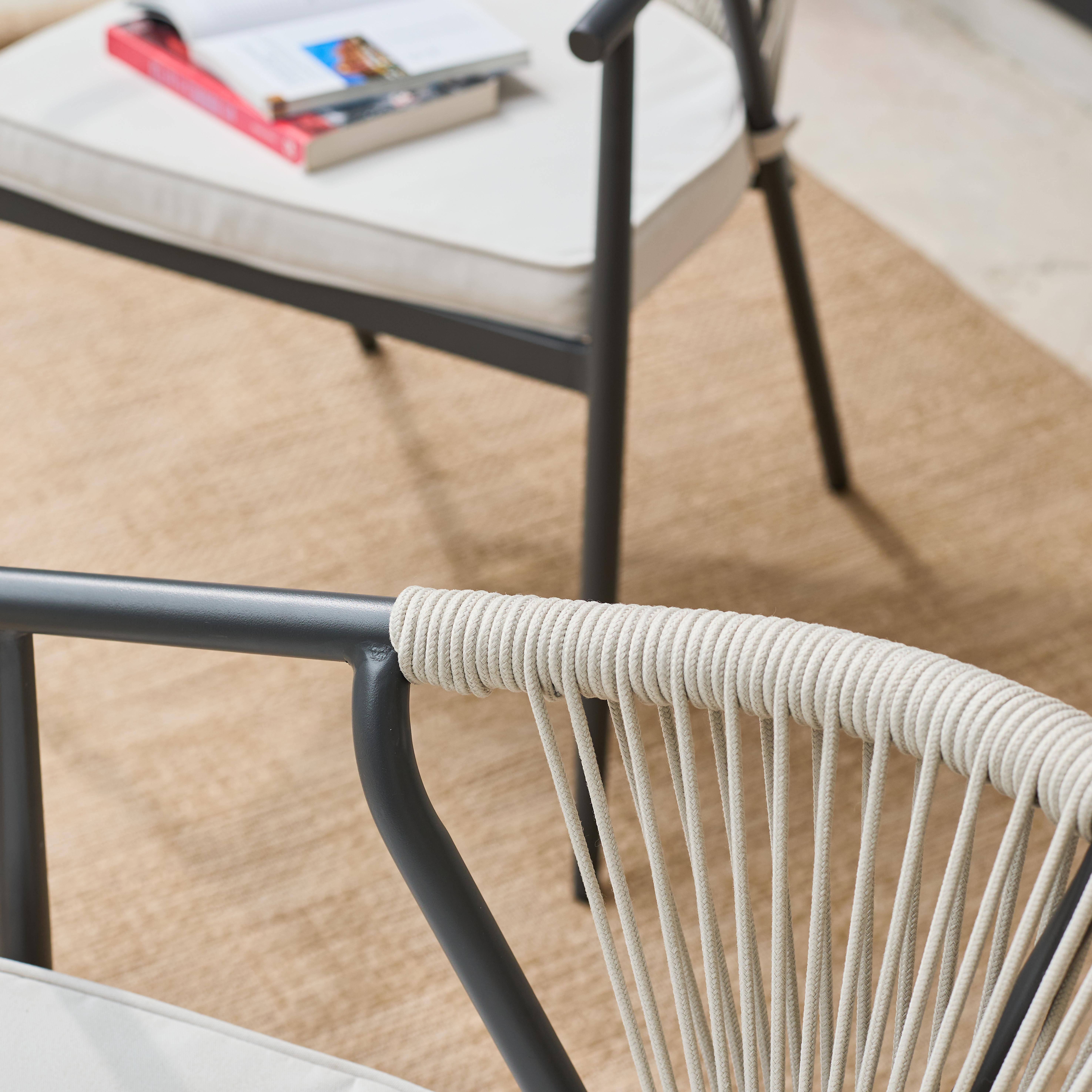 Conjunto de 2 cadeiras de jardim empilhável em aço e corda Bege - 56.5x58x77 cm Photo6