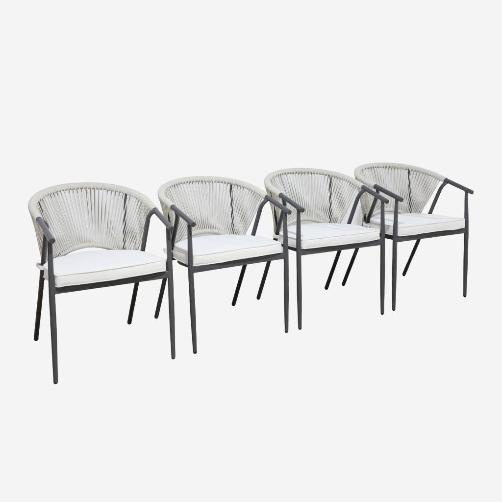 Set 4 sedie da giardino impilabile in acciaio e corde, Beige