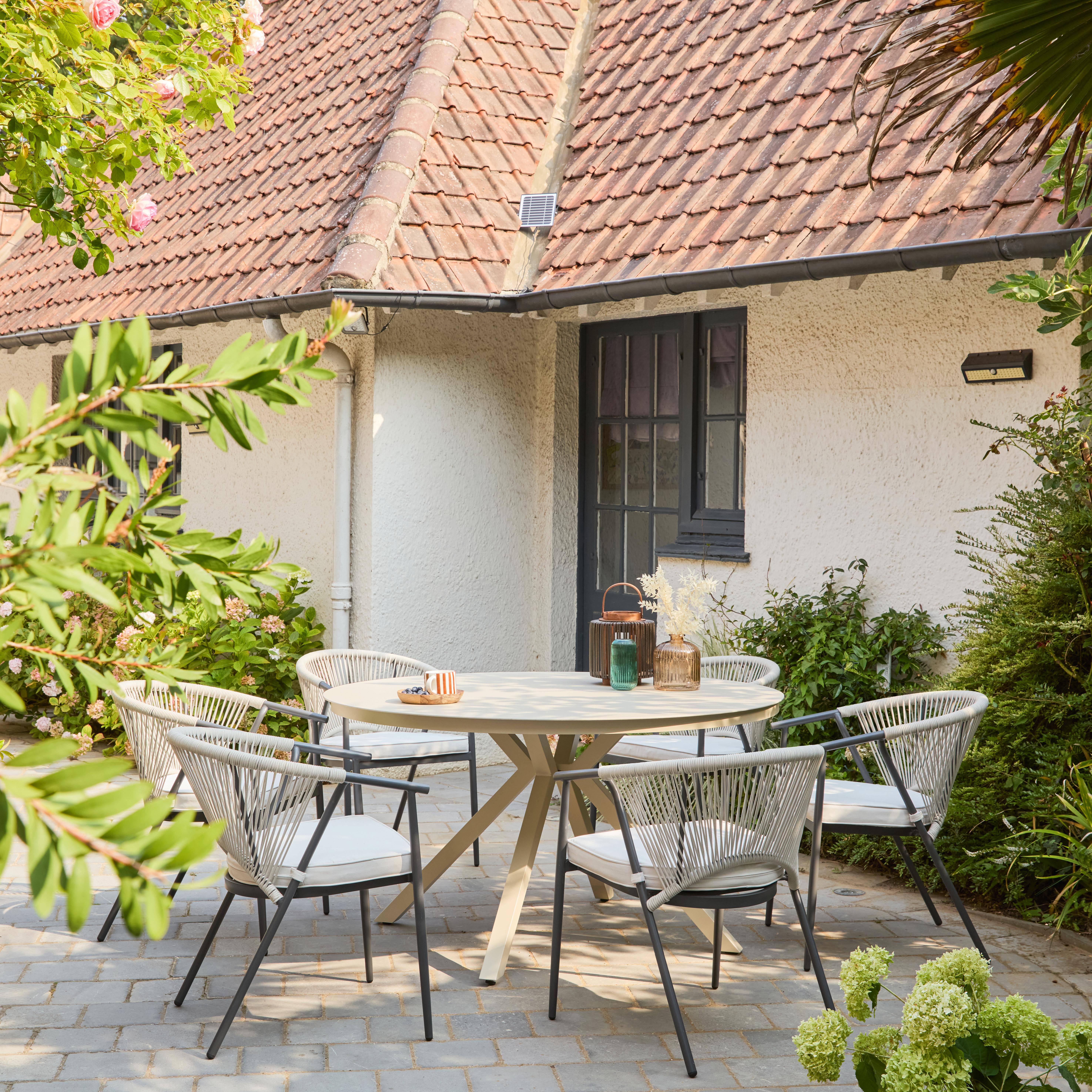 Lot de 4 fauteuils empilables acier et cordes beige - Liora Photo1