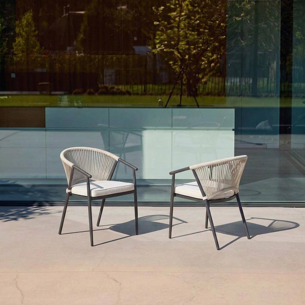 Set 4 sedie da giardino impilabili in acciaio e corde Beige - 56.5x58x77 cm Photo1
