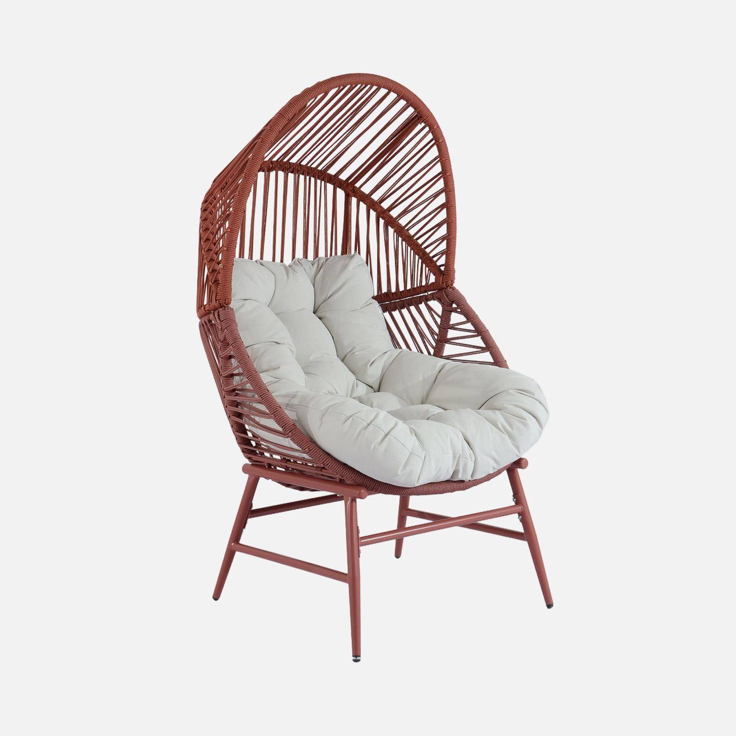Fauteuil oeuf de jardin acier et résine tressée terracotta - Ovoa Photo2