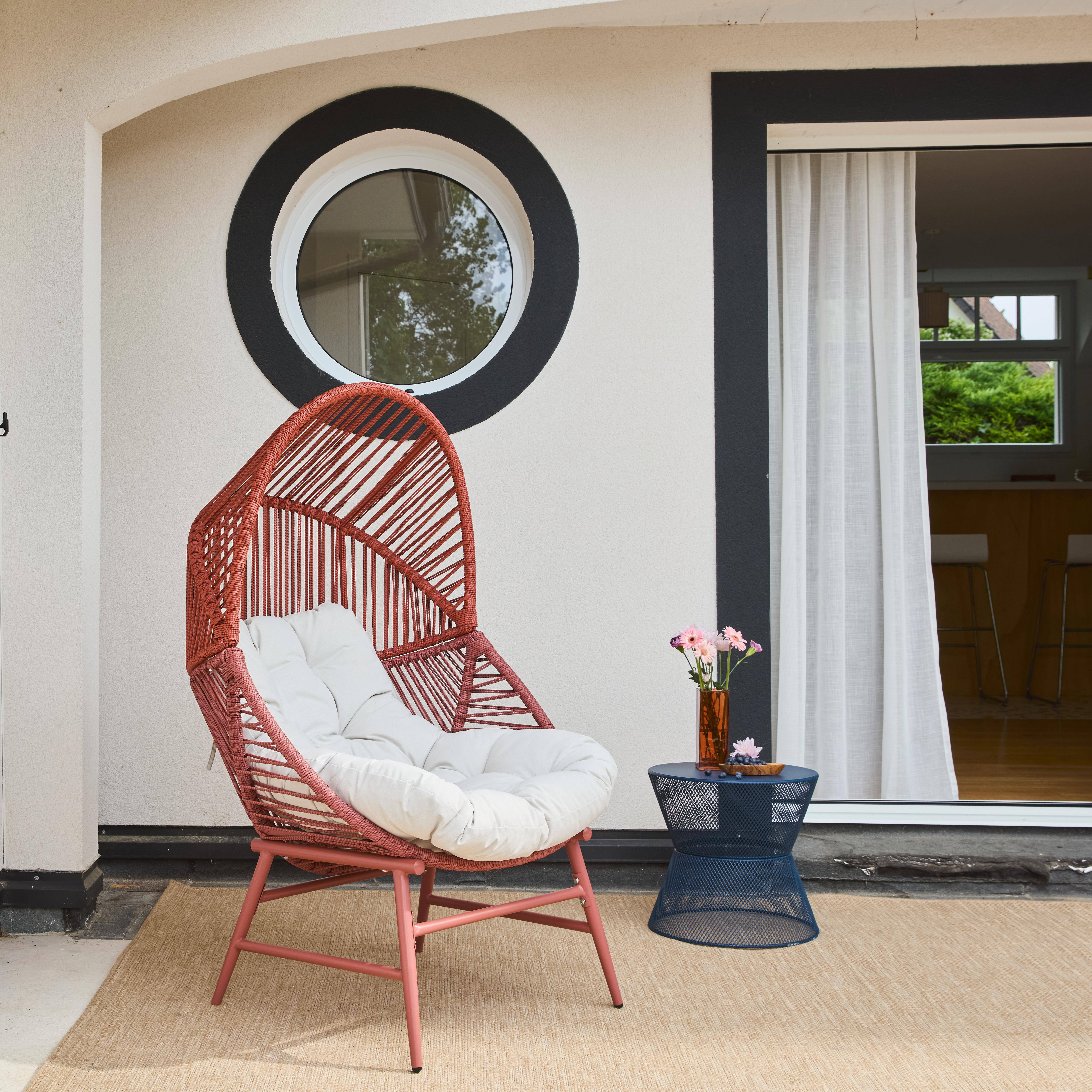 Eiförmiger Garten-Sessel aus Stahl und Kunststoffgeflecht terrakotta - Ovoa,sweeek,Photo1