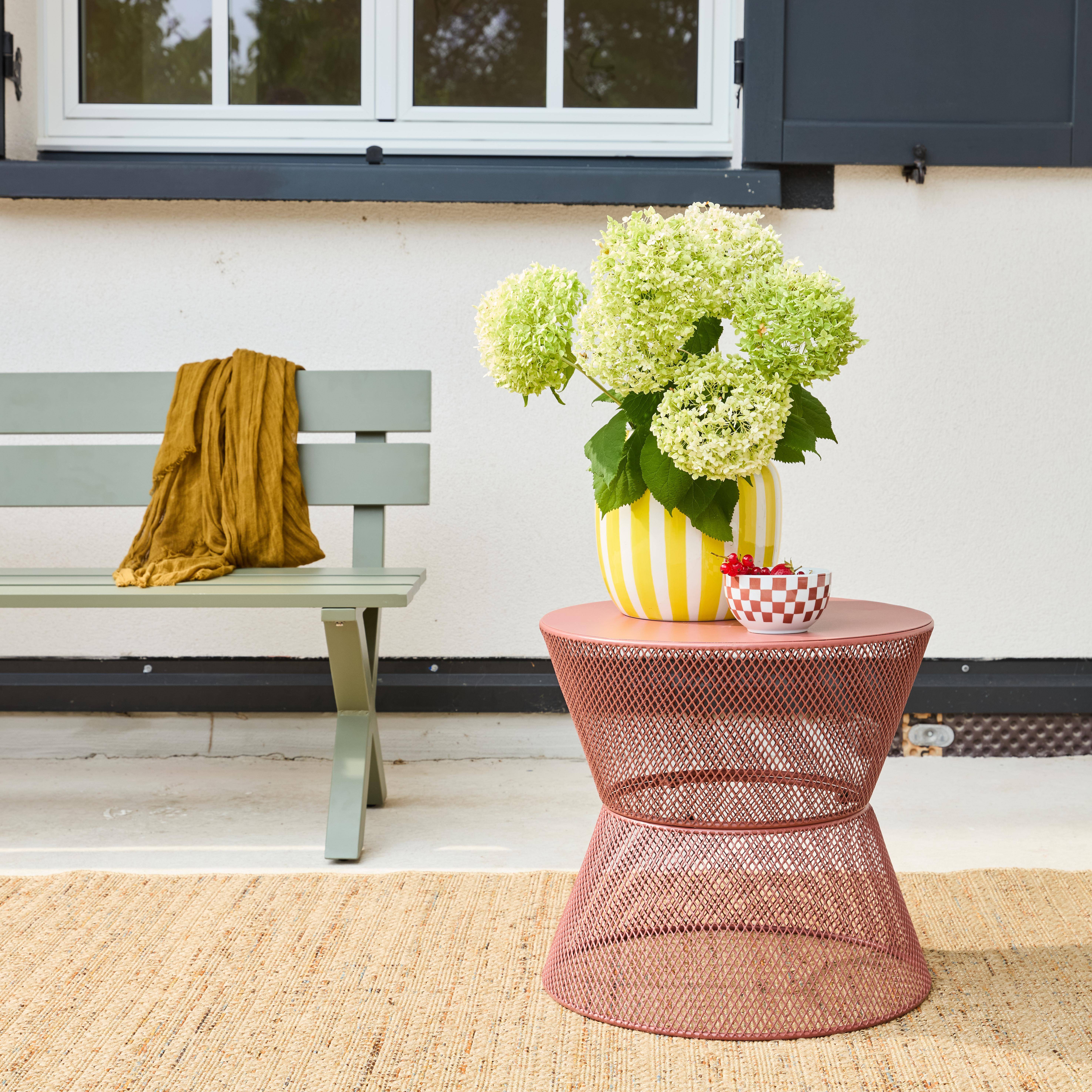 Outdoor-Beistelltisch aus Stahl mit Gittereffekt terrakotta - Tivo,sweeek,Photo1