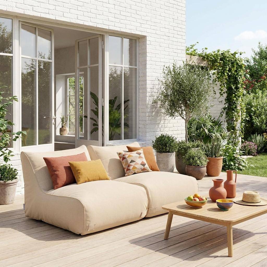 Puff de exterior en olefina, set de 2 Beige - 78x100x68 cm,sweeek,Photo1
