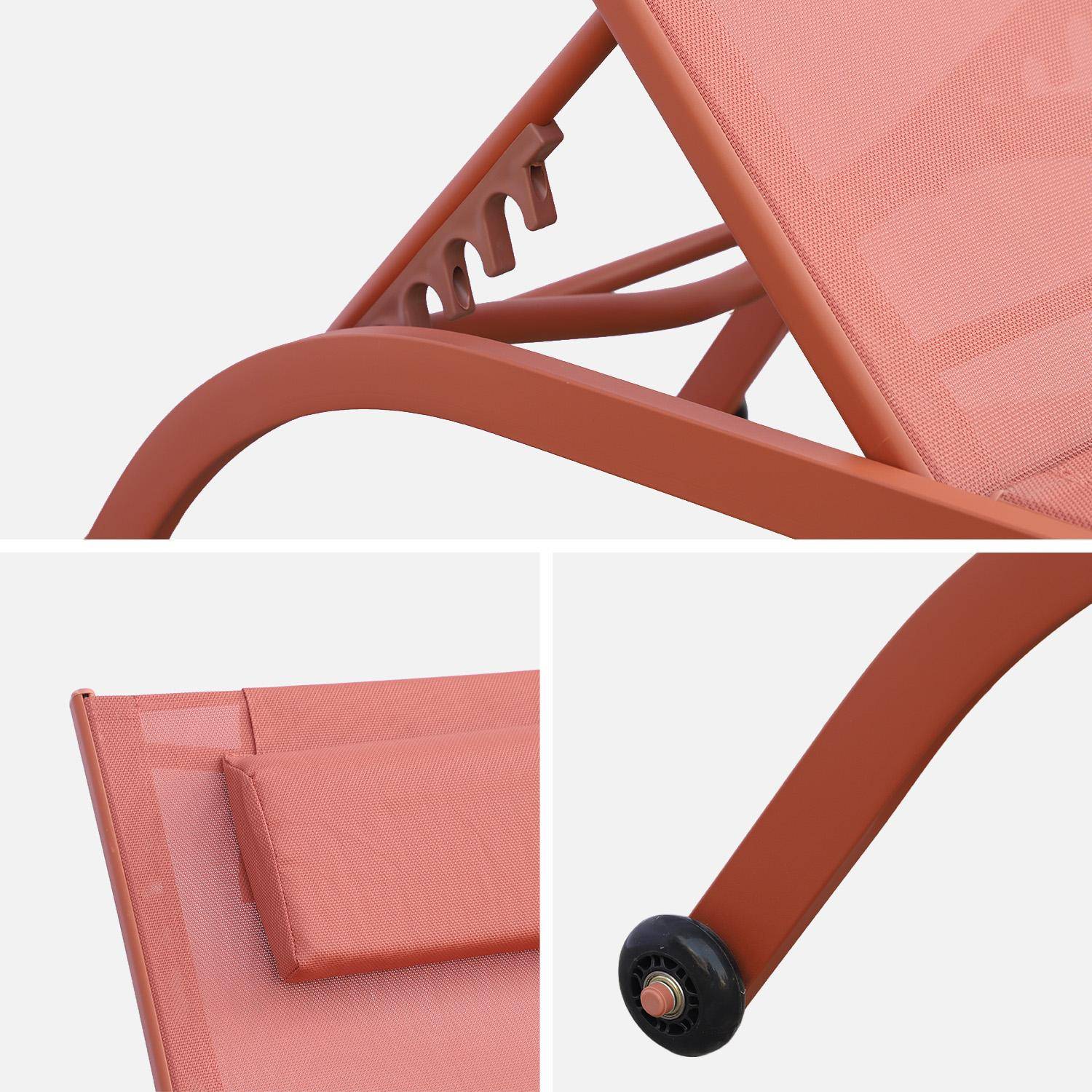 Lot de 2 bains de soleil acier terracotta multi positions avec coussin et roulettes - Ona,sweeek,Photo5