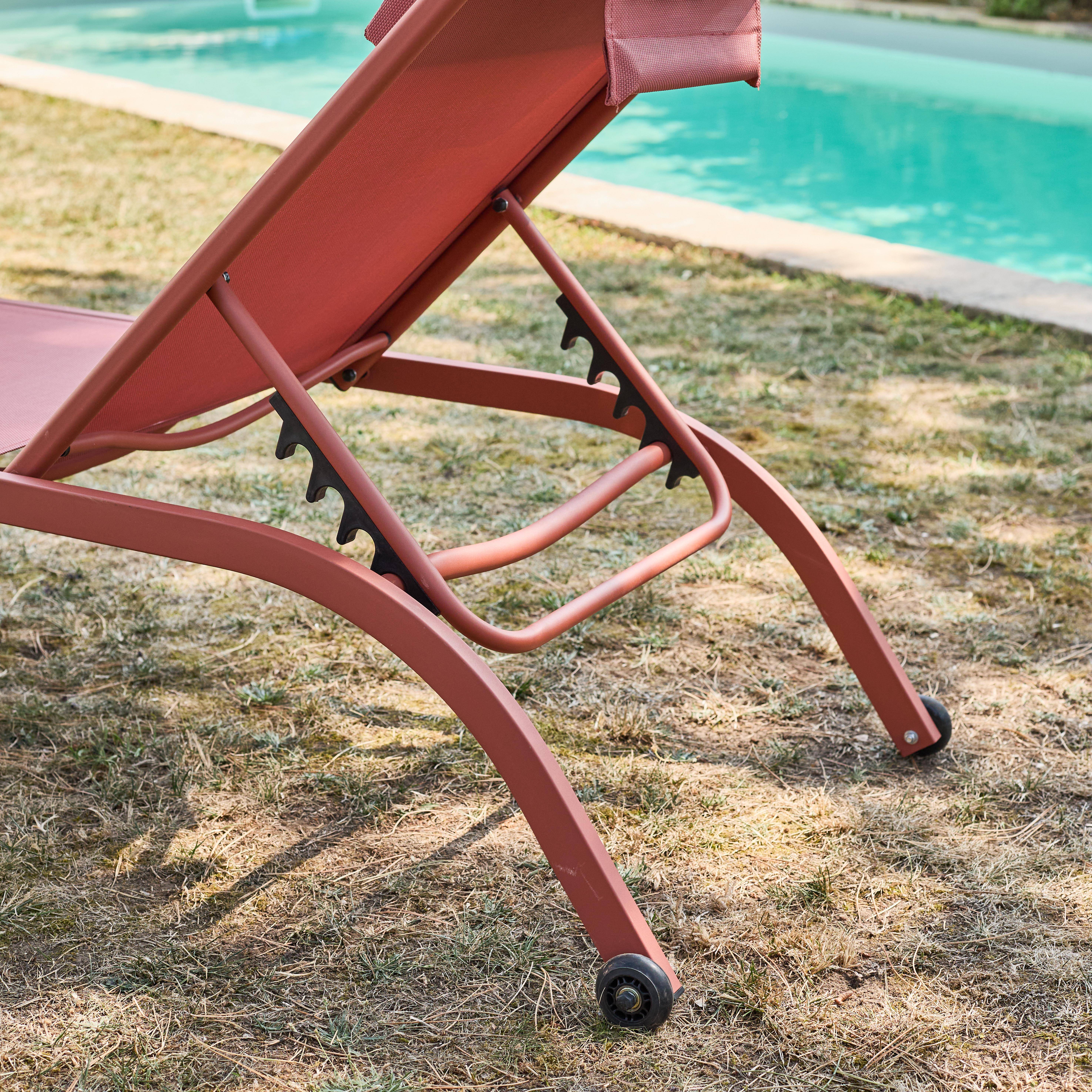 Espreguiçadeira de aço multi posições com almofada e rodas, set de 2, Ona, Terracota, 198x62x34 cm,sweeek,Photo5