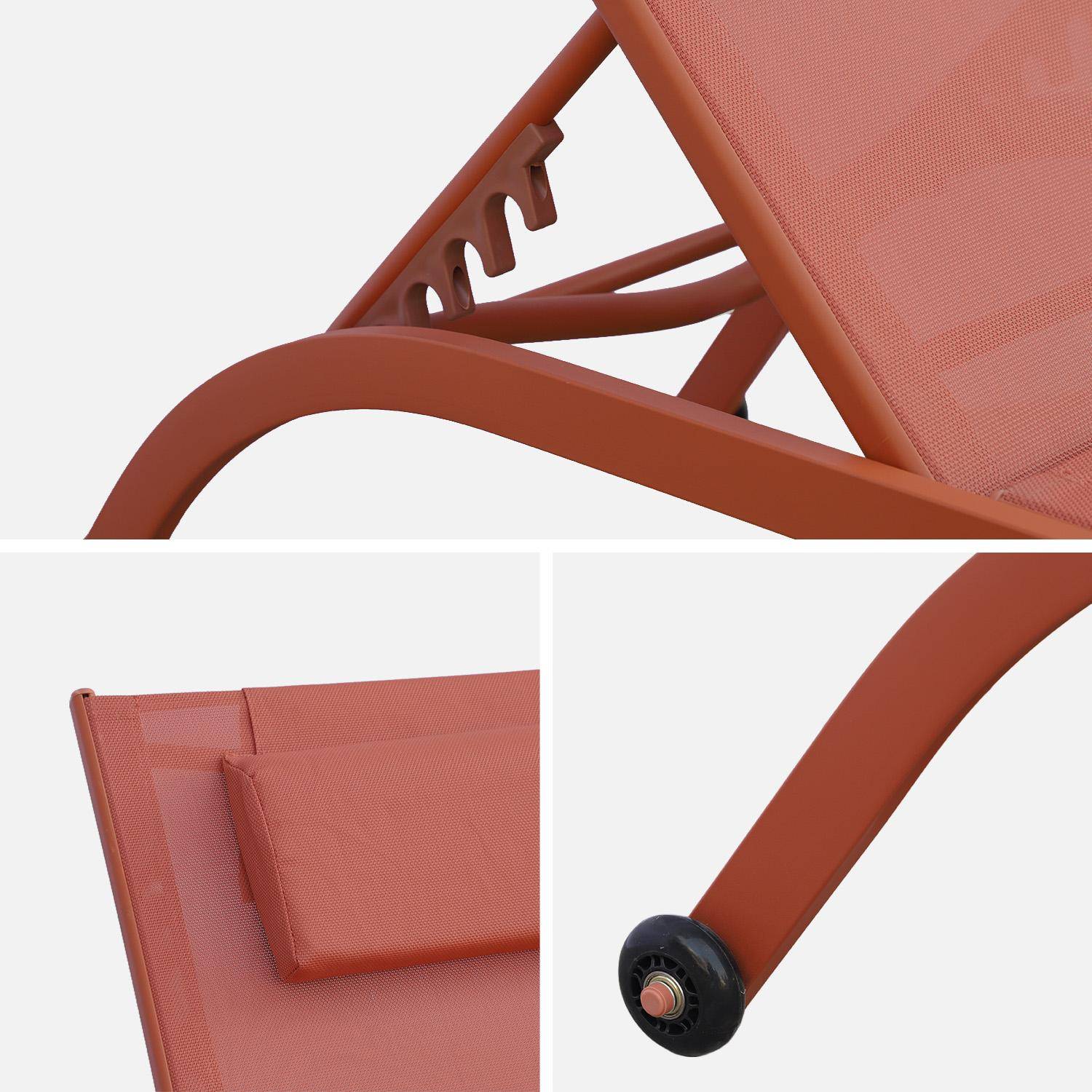 Stapelbare ligstoelen met meerdere posities, hoofdkussen en wieltjes (set van 2) terracotta 198 x 60,5 x 34cm - Ona,sweeek,Photo5
