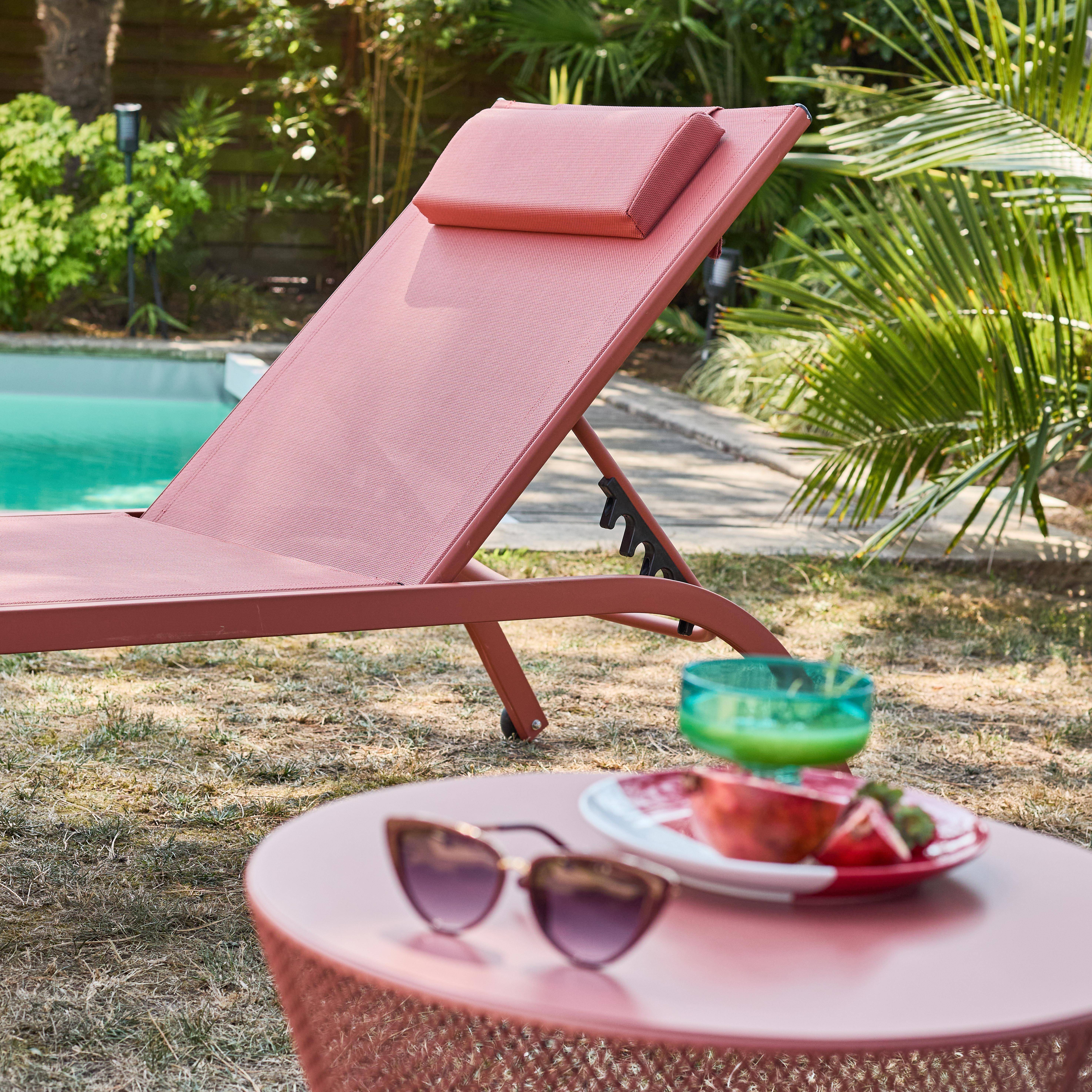 Espreguiçadeira de aço multi posições com almofada e rodas, set de 2, Ona, Terracota, 198x62x34 cm,sweeek,Photo2