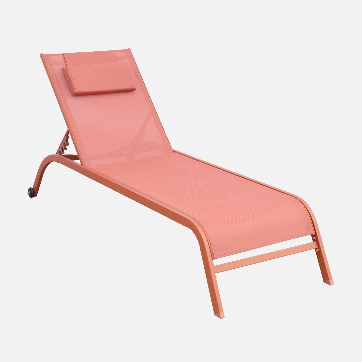 Lot de 2 bains de soleil acier terracotta multi positions avec coussin et roulettes - Ona Photo2