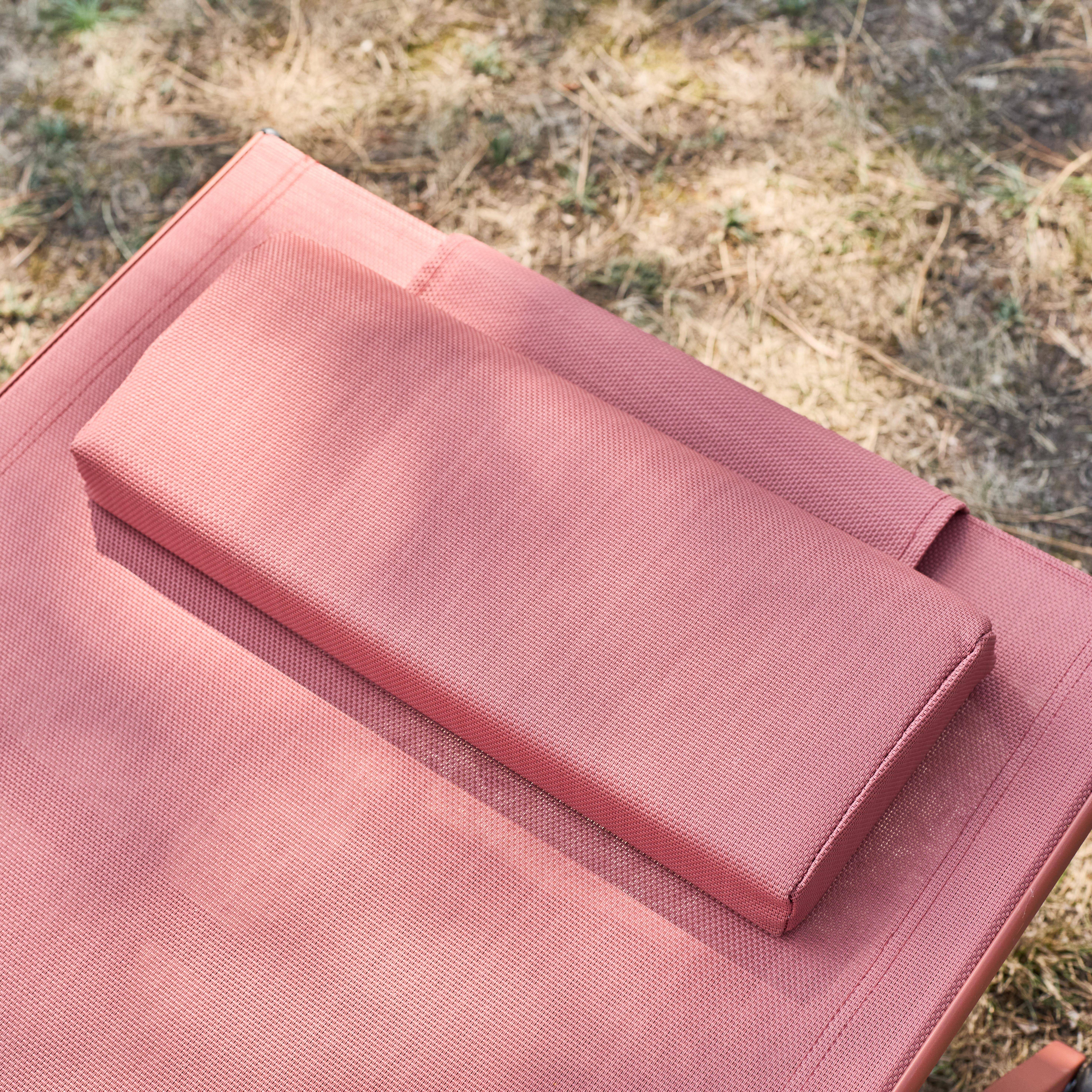 Espreguiçadeira de aço multi posições com almofada e rodas, set de 2, Ona, Terracota, 198x62x34 cm Photo4