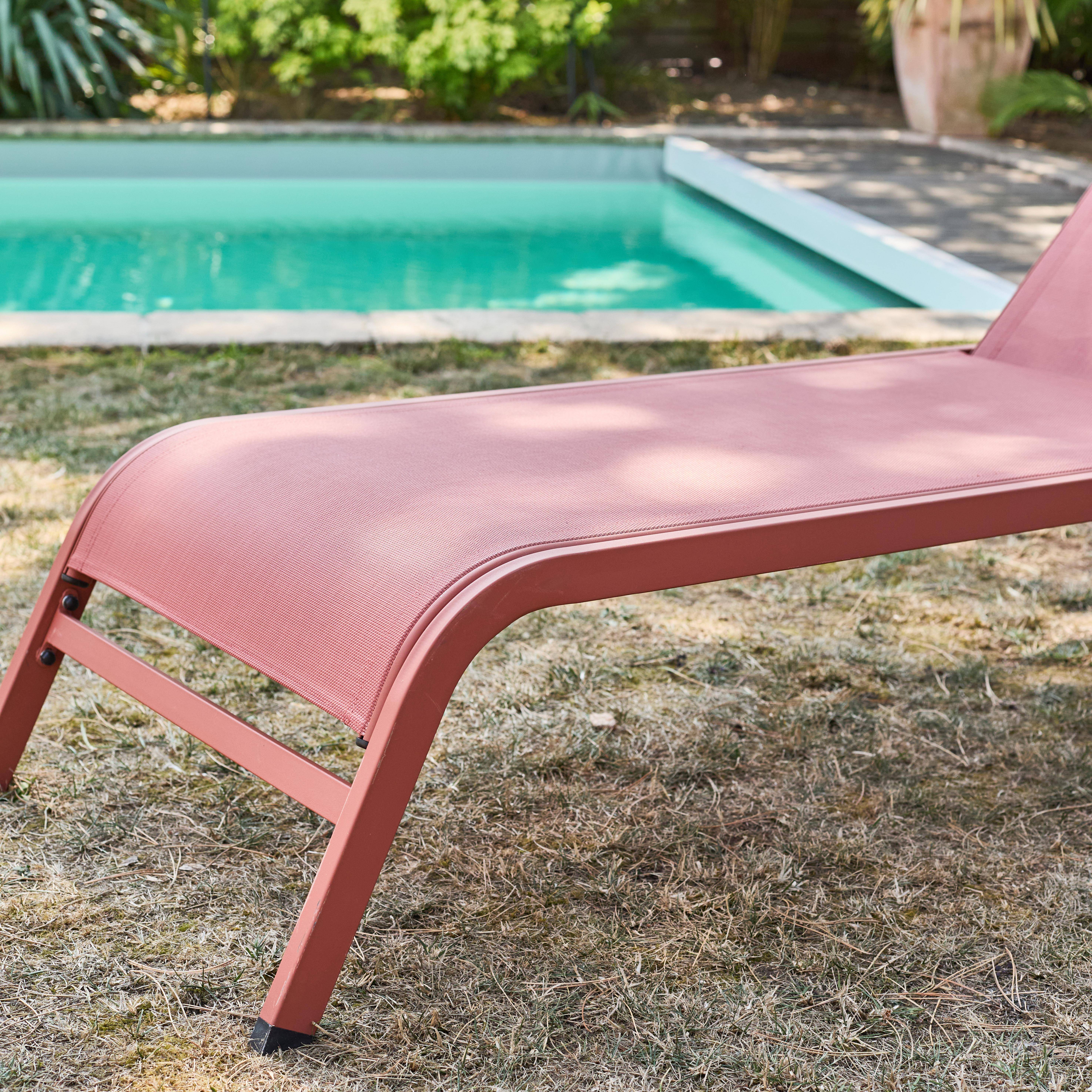 Espreguiçadeira de aço multi posições com almofada e rodas, set de 2, Ona, Terracota, 198x62x34 cm,sweeek,Photo6