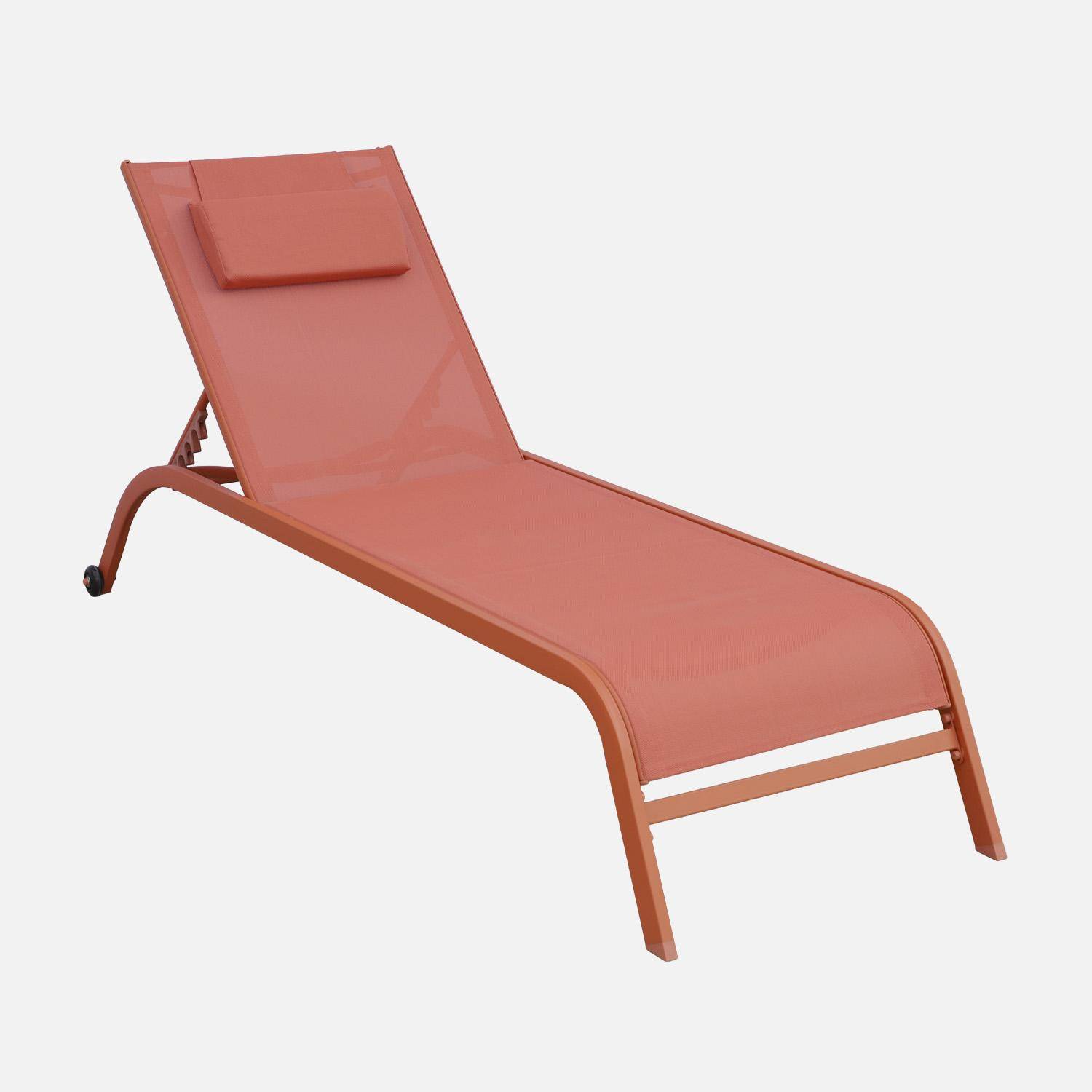 Stapelbare ligstoelen met meerdere posities, hoofdkussen en wieltjes (set van 2) terracotta 198 x 60,5 x 34cm - Ona Photo2