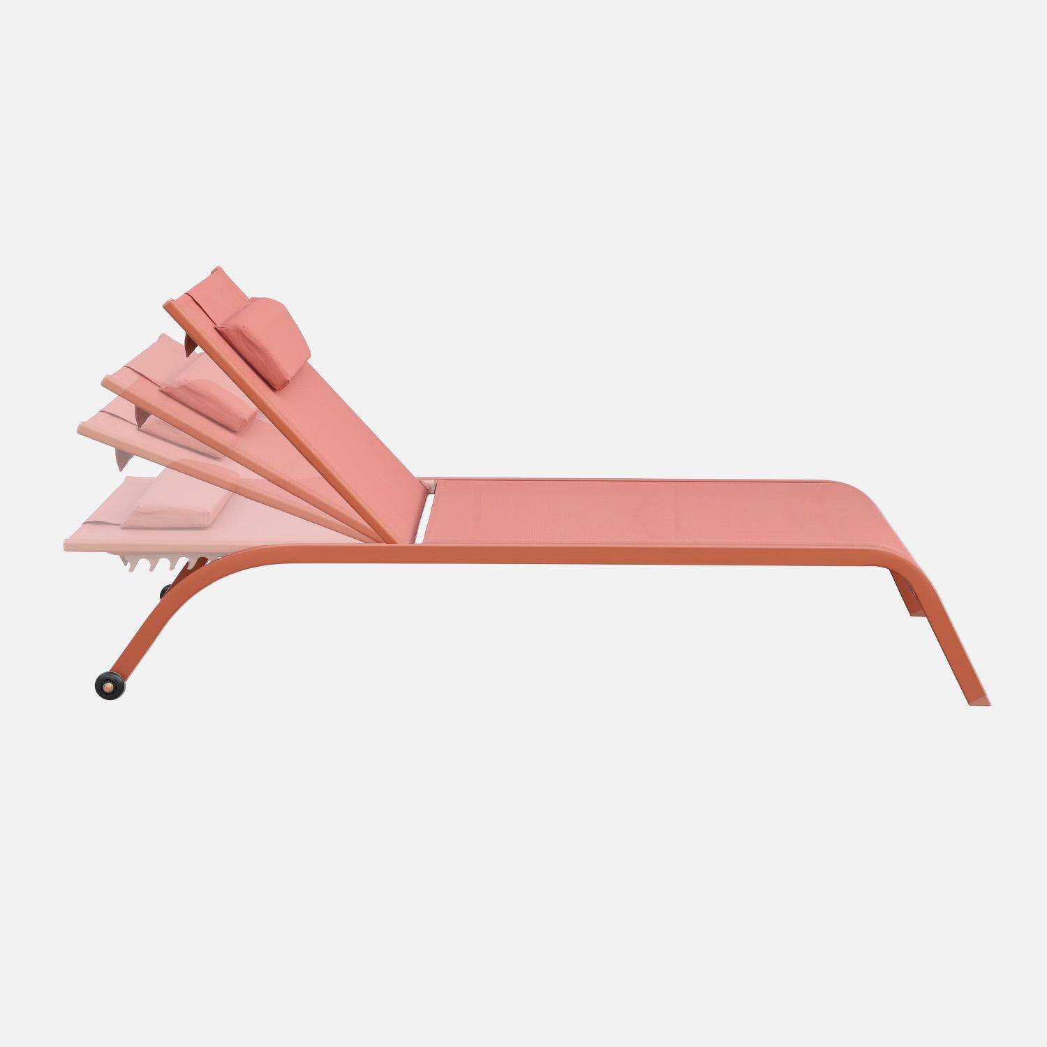 Lot de 2 bains de soleil acier terracotta multi positions avec coussin et roulettes - Ona,sweeek,Photo3
